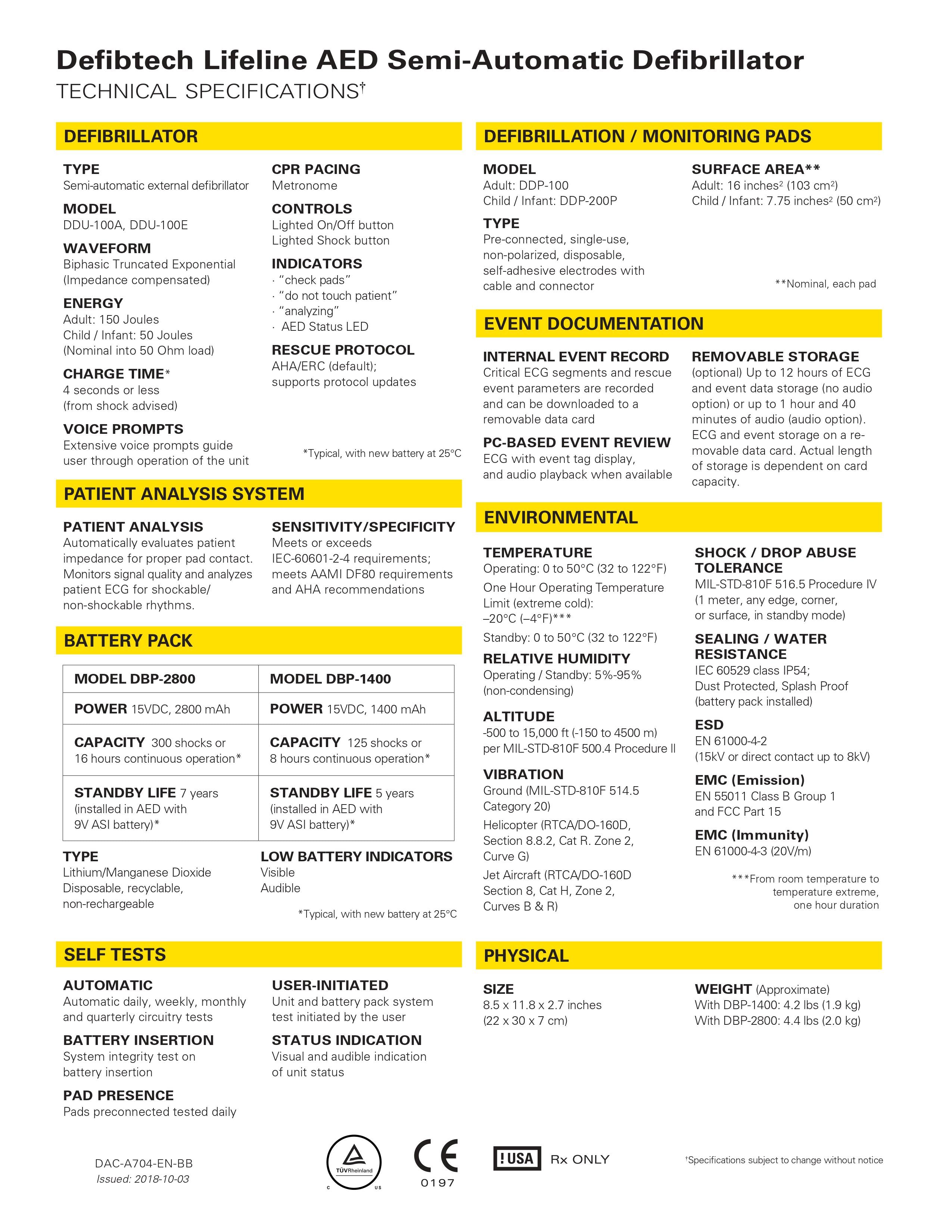 Defibtech Lifeline AED, Recertified Series Model DDU100A/ DCF-A120-REG