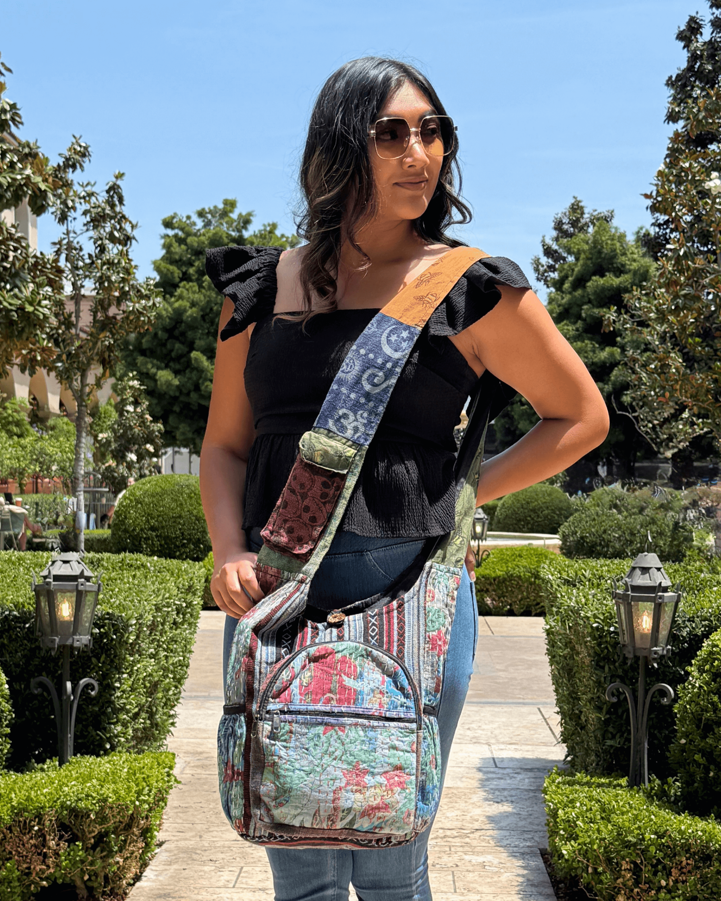 Kathmandu Collection Vintage Patchwork Hobo Bag with Water Bottle Pockets by Jupiter Gear