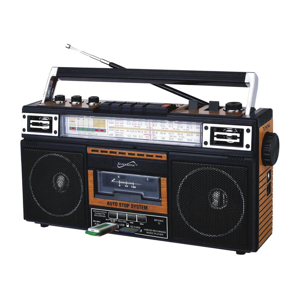 Supersonic 4 Band Bluetooth Radio & Cassette Player + Cassette To Mp3 Converter by Jupiter Gear