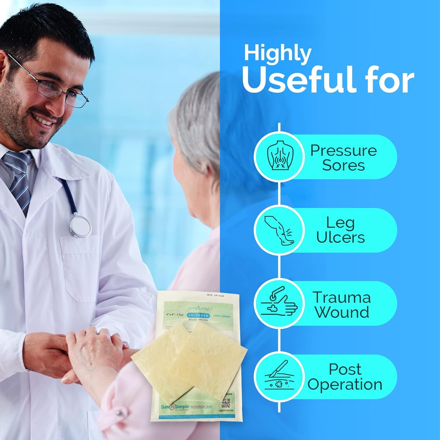 Safe N Simple Simpurity Collagen Wound Dressing, 2" x 2" (140 Count)