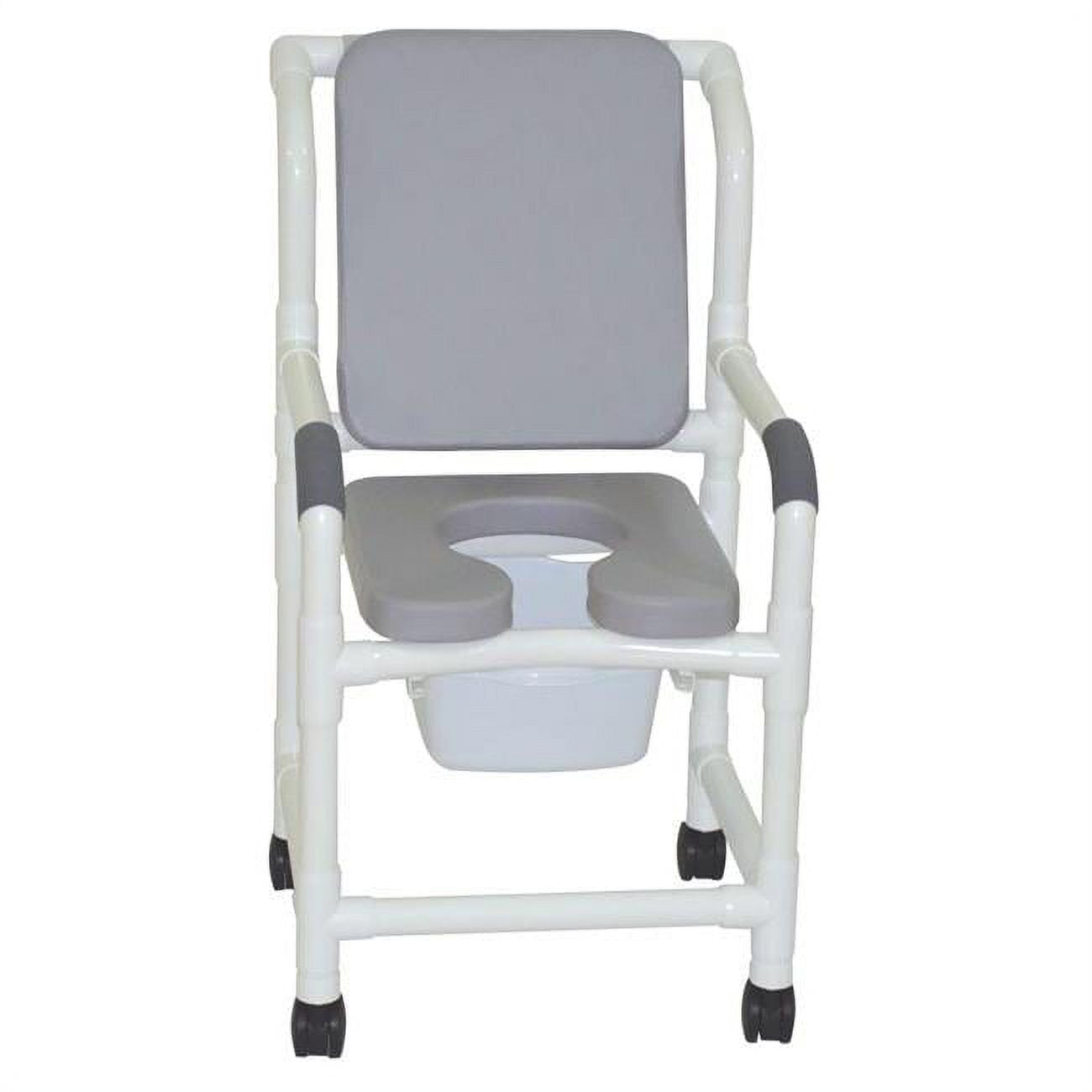 MJM International 118-3TW-SSDE-CBP-SQ-PAIL-BLK Shower Chair Deluxe Elongated Open Front Soft Seat, Cushioned Padded Back, 10 Qt Slide Out Commode Pail, 300 lbs Capacity