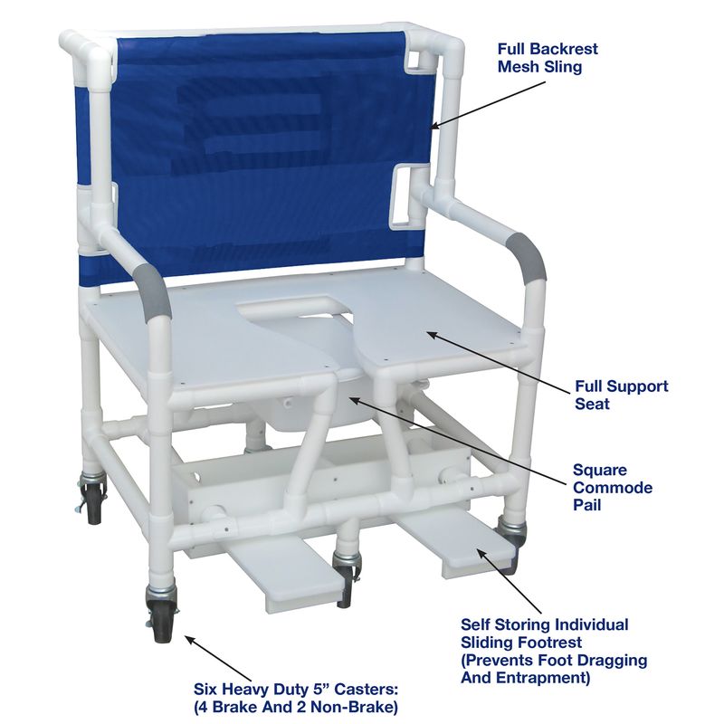 MJM International 131-5HD Bariatric Shower Chair 30" Internal Width Full Support Seat w/ Commode Opening, 700 Lbs Weight Capacity