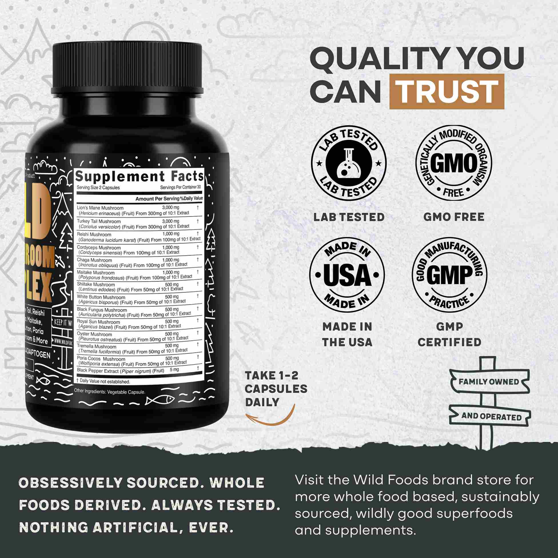 13 Mushroom Complex, 30 servings - Immunity and Longevity Support by Wild Foods