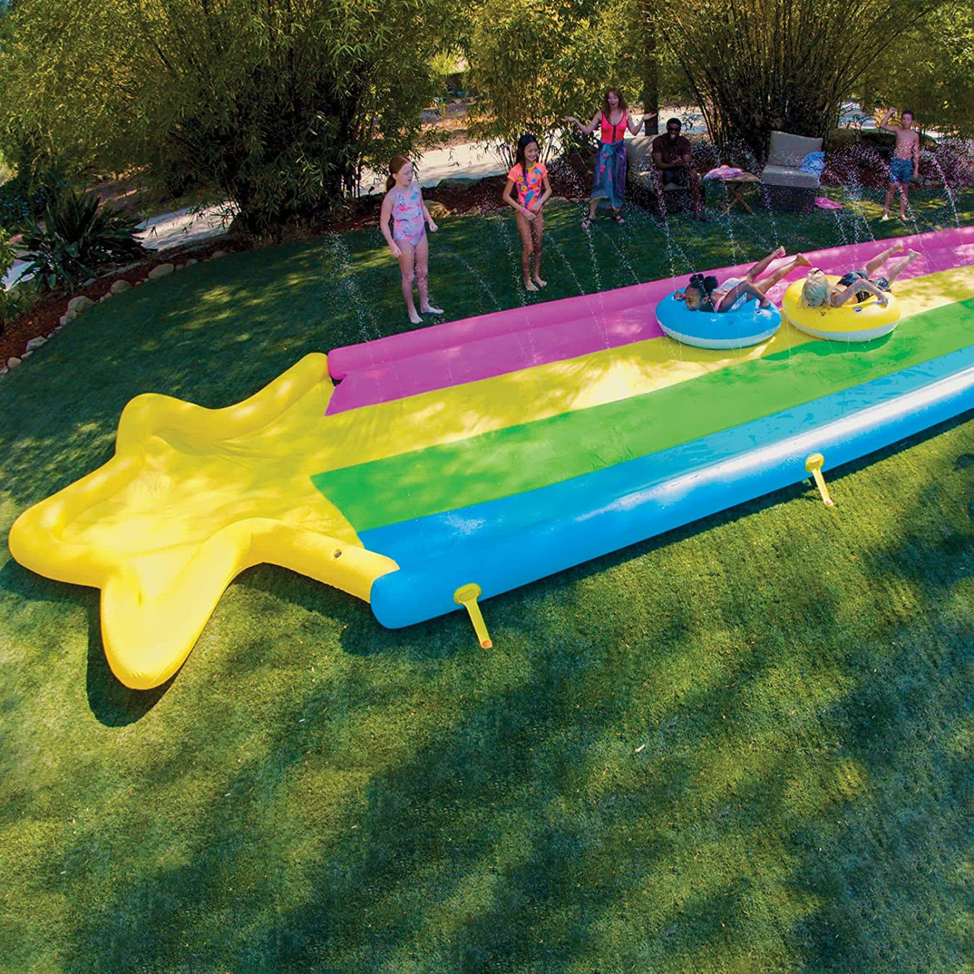 WOW Sports 40' x 8' Rainbow Star Super Slide with 2 Inflatable Sleds by Jupiter Gear