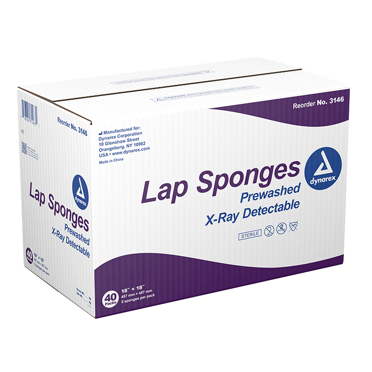 Dynarex Lap Sponge - Pre-washed - Sterile, 5ea/bx, 40bxs/cs (200 Count)