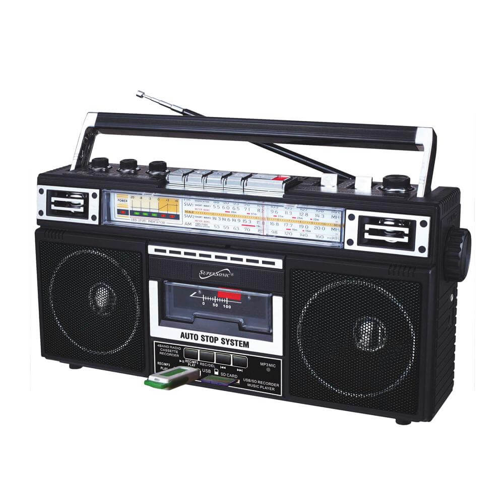 Supersonic 4 Band Bluetooth Radio & Cassette Player + Cassette To Mp3 Converter by Jupiter Gear