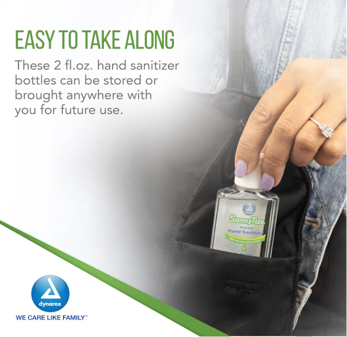 Dynarex Instant Hand Sanitizer, 2 oz. Square Bottle, 24bot/bx, 6bxs/case (144 Count)
