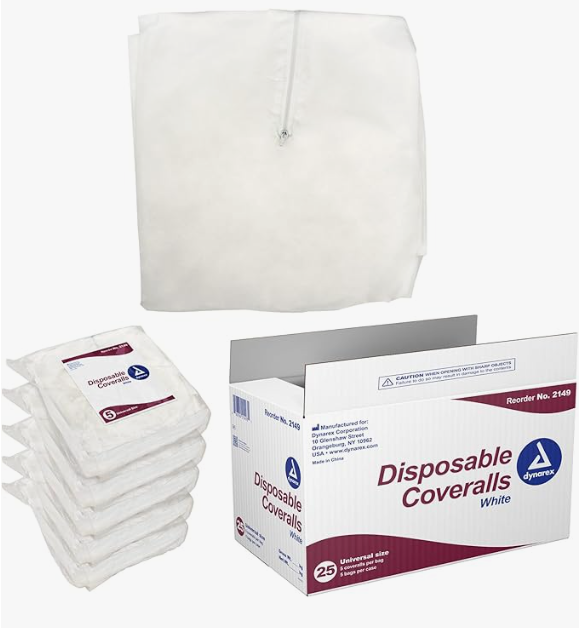 Dynarex Disposable Coveralls, Universal Size, White - 5ea/bx, 5bxs/case (25 Count)