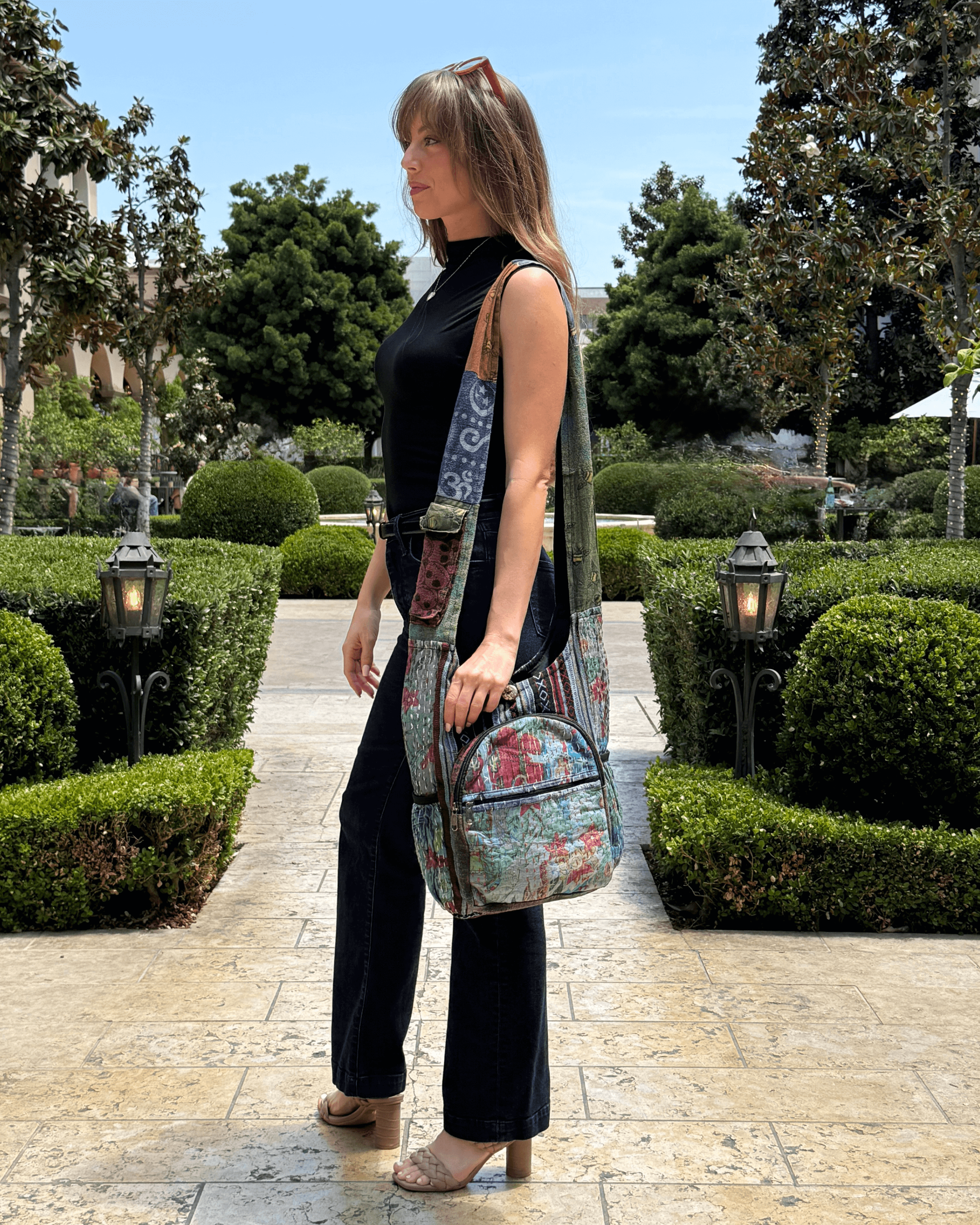 Kathmandu Collection Vintage Patchwork Hobo Bag with Water Bottle Pockets by Jupiter Gear