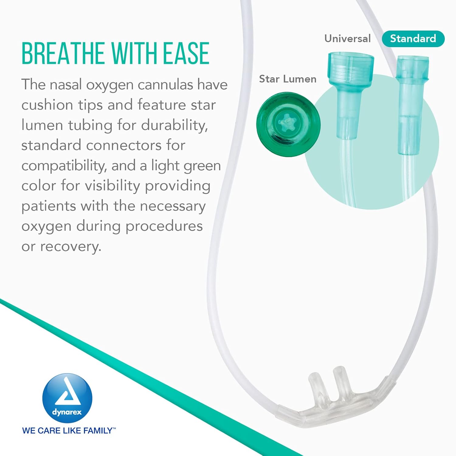 Dynarex Resp-O2 Nasal Oxygen Cannulas with Standard Tips - Adult, 50' Standard Connector (15 Count)