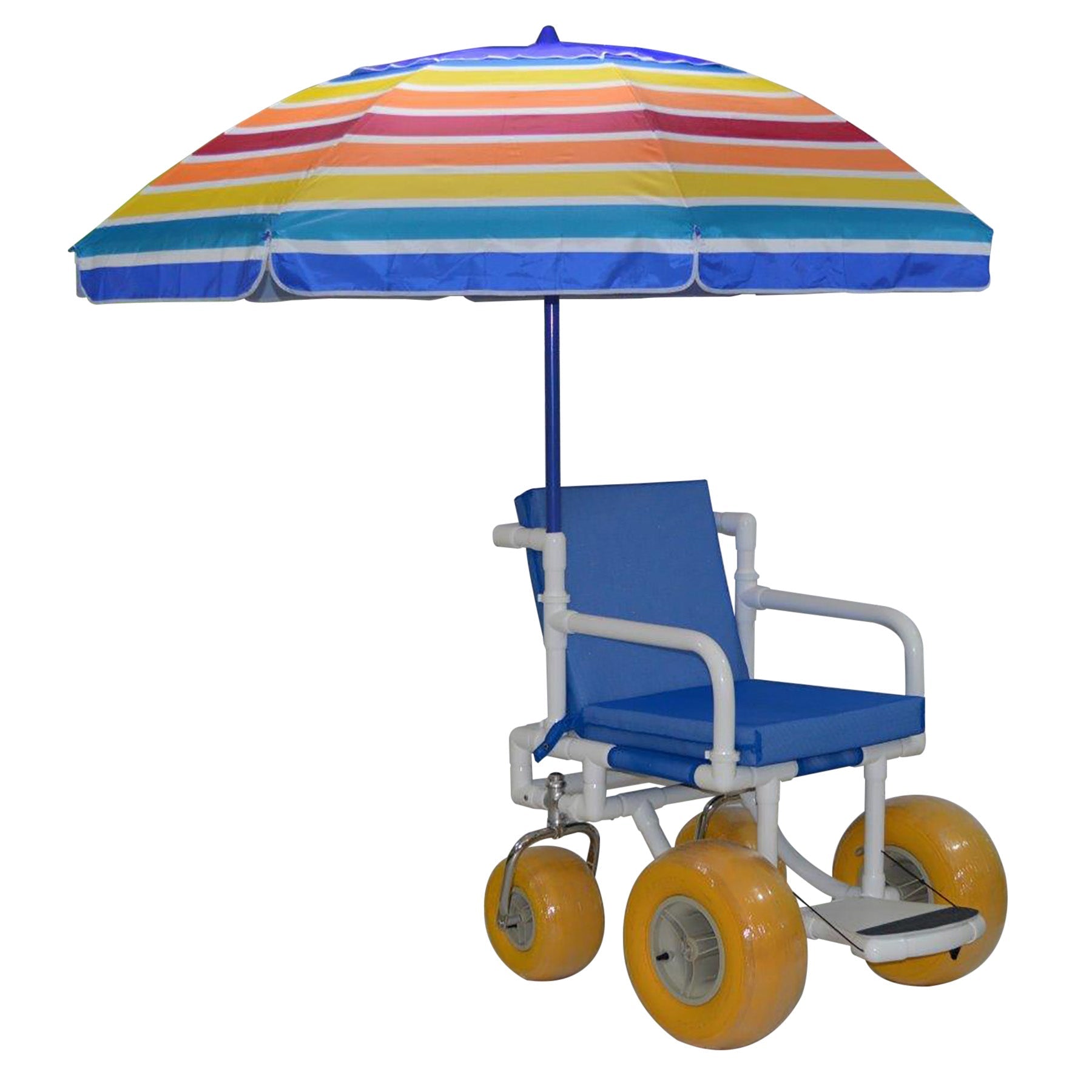 MJM International 722-ATC-YEL All Terrain Beach Wheelchair Heavy Duty Wheels Non-Corrosive Plastic Bearings, 2 Swivel And 2 Rigid Wheels, Padded Cushion Seat, User-Friendly Folding Footrest.