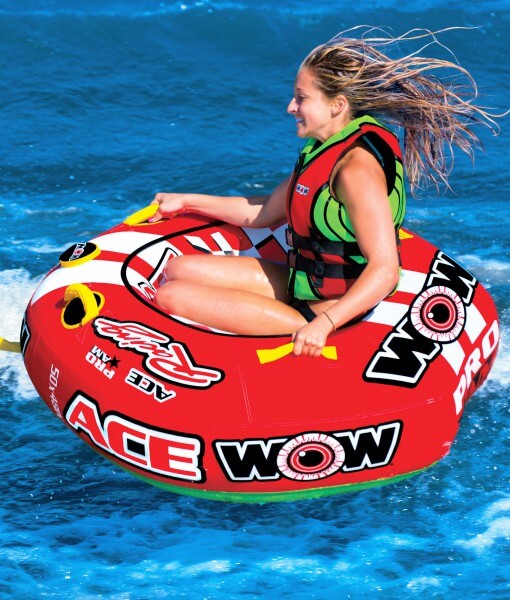 WOW Sports 1 Person Towable Water Tube - Ace Racing Starter Kit w 12V Pump & 1K Tow Rope by Jupiter Gear