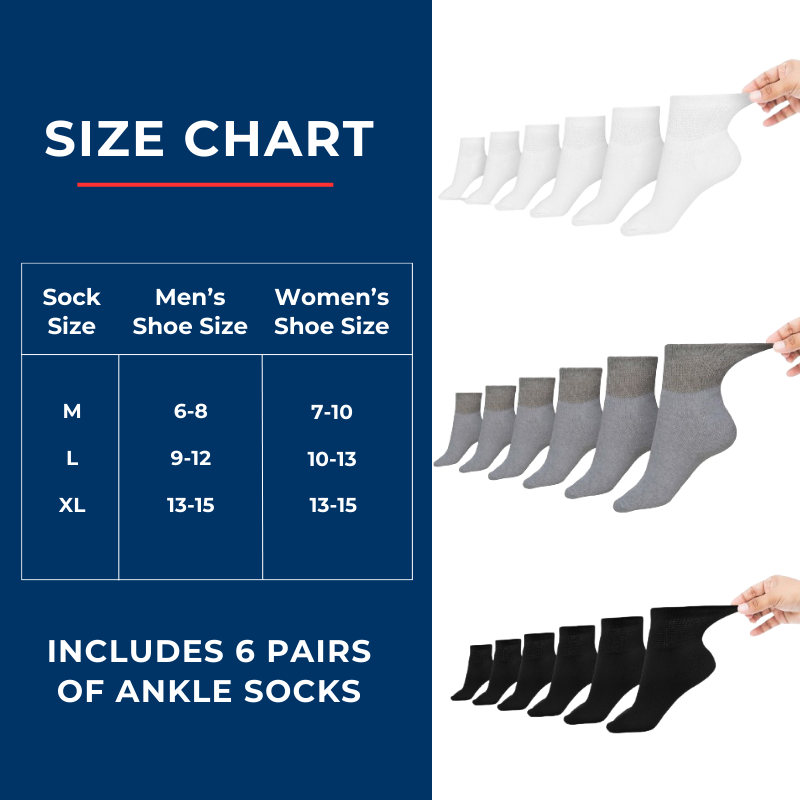 Men's Cotton Diabetic Ankle Socks (6 Pair) by DIABETIC SOCK CLUB