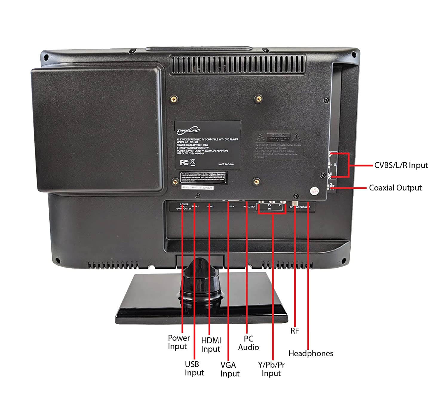 15.6" Supersonic 12 Volt AC/DC LED HDTV with DVD Player, USB, SD Card Reader and HDMI by Jupiter Gear