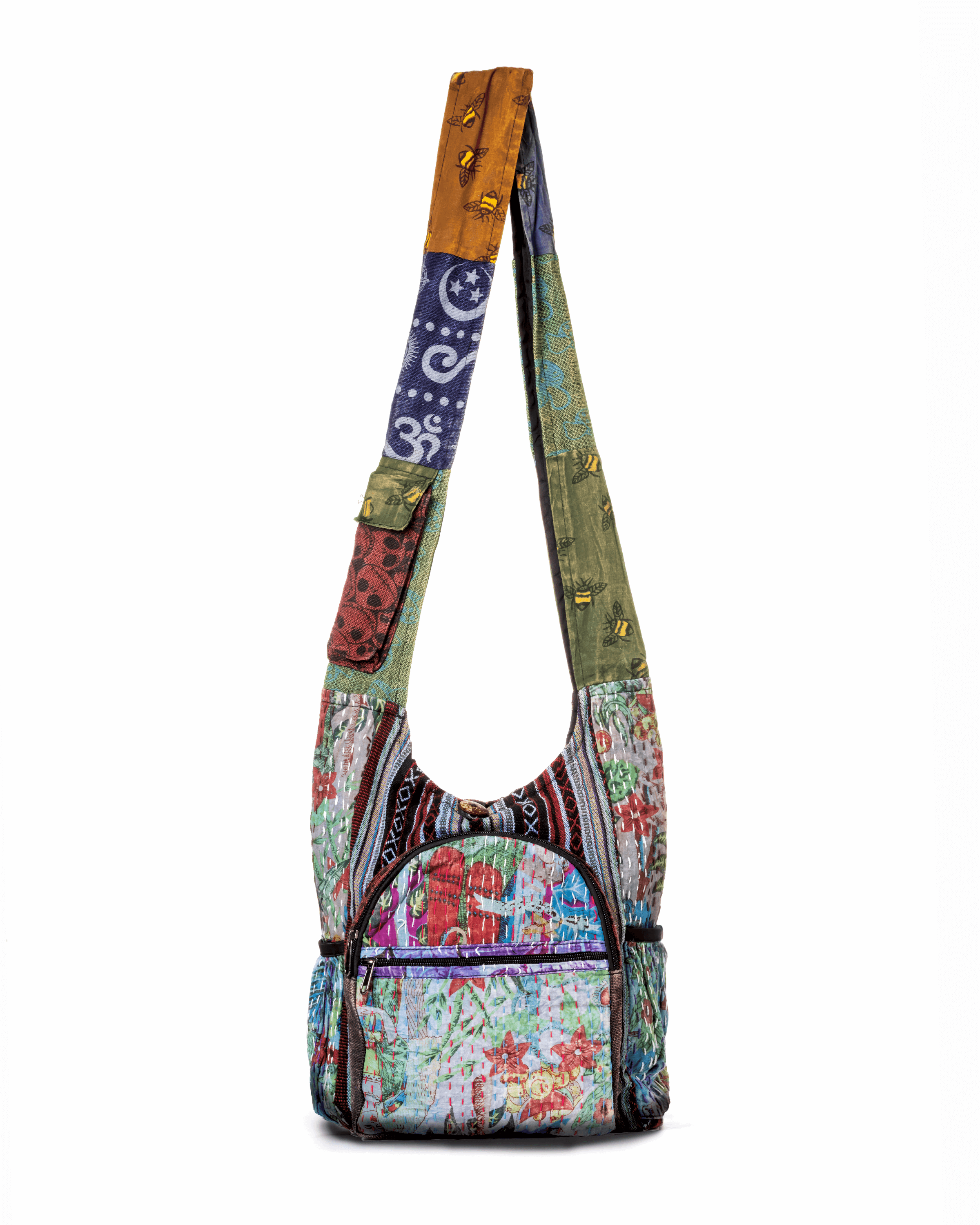 Kathmandu Collection Vintage Patchwork Hobo Bag with Water Bottle Pockets by Jupiter Gear