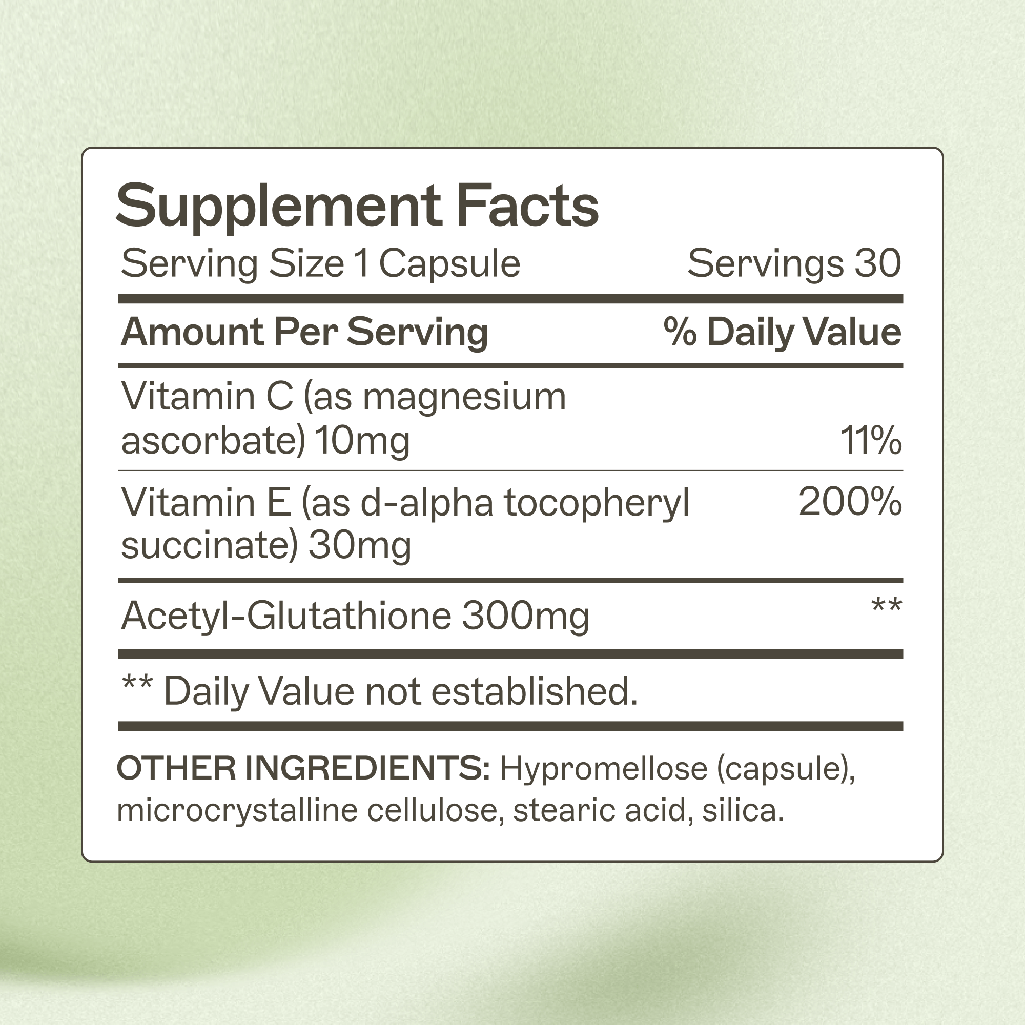 AMMD Glutathione Supplement Facts Panel