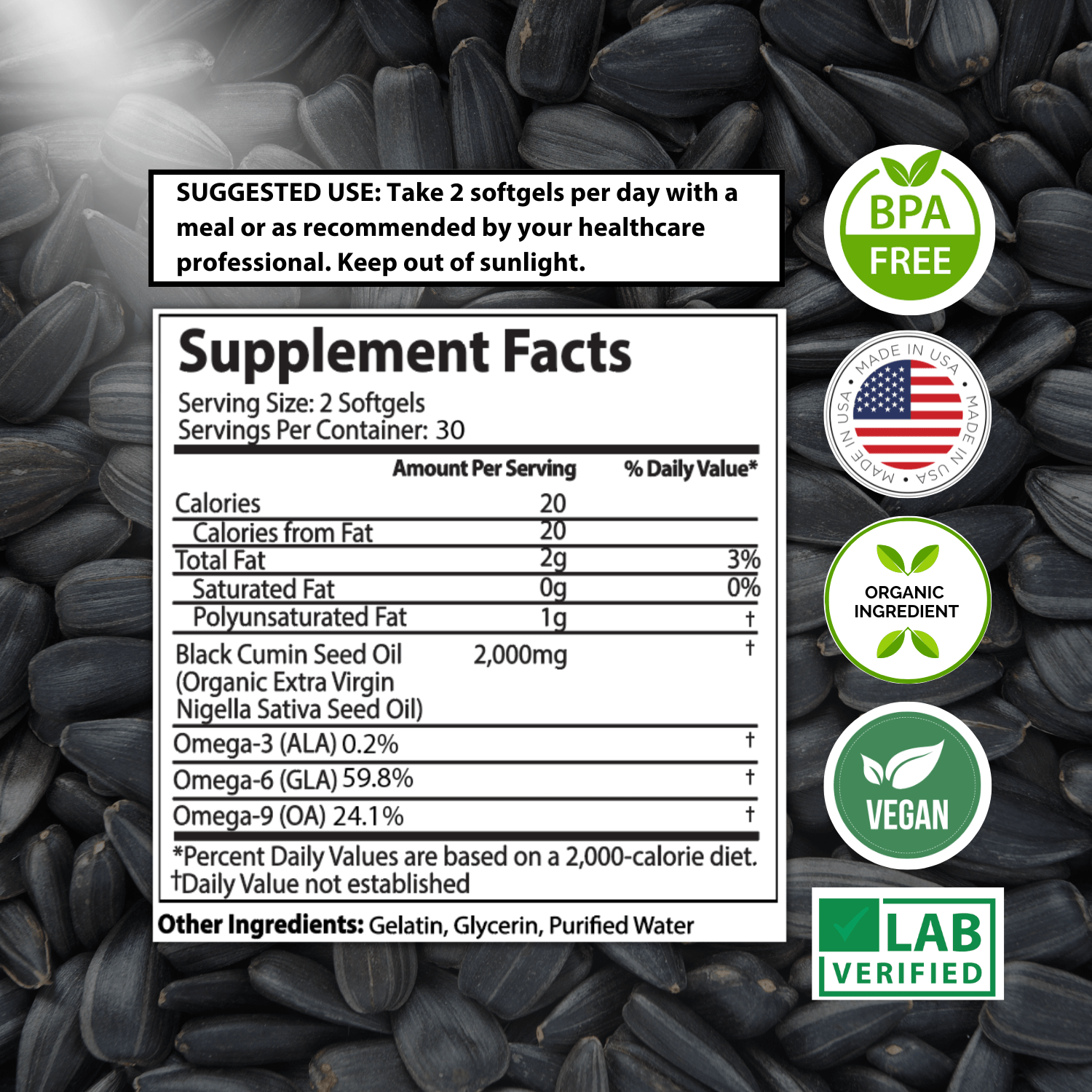 Black Seed Oil Capsules 2,000mg (Softgel) by Mother Nature Organics