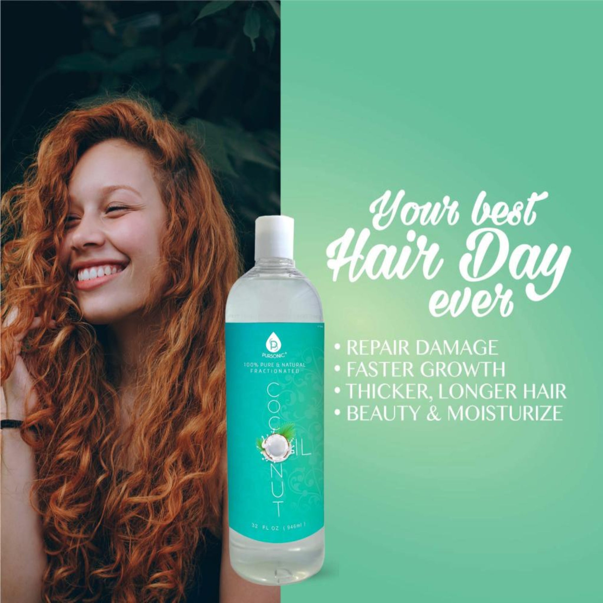 100% Pure Oil for Massages, Therapeutic Recipes & Essential Oils, Fractionated Coconut, 32 Fl Oz by Pursonic