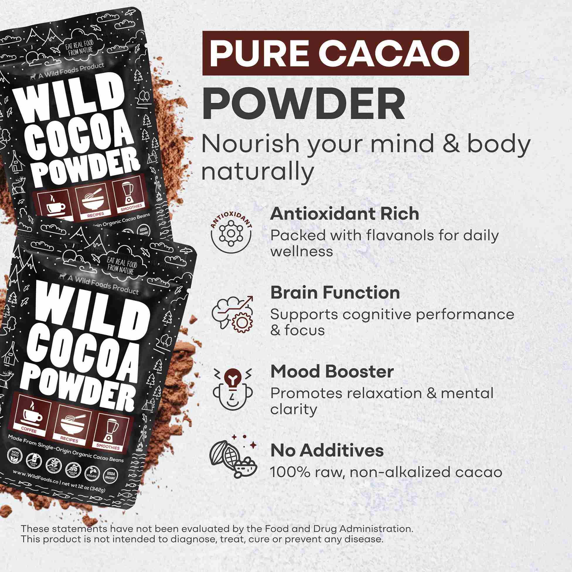 Cocoa Powder, 57 servings - Single-Origin Antioxidant by Wild Foods