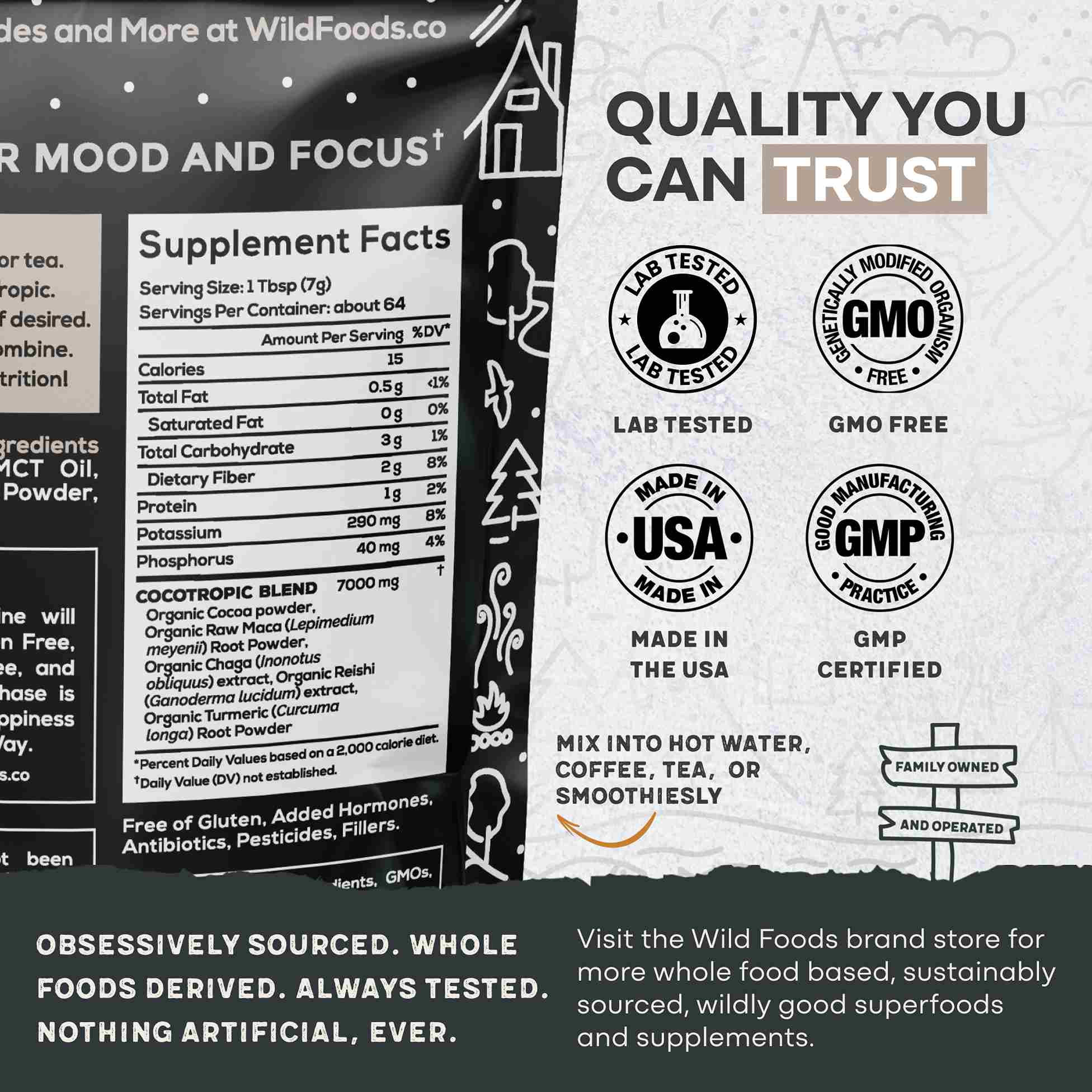 CocoTropic, 32 servings – Organic Mushroom Mix for Energy & Focus by Wild Foods