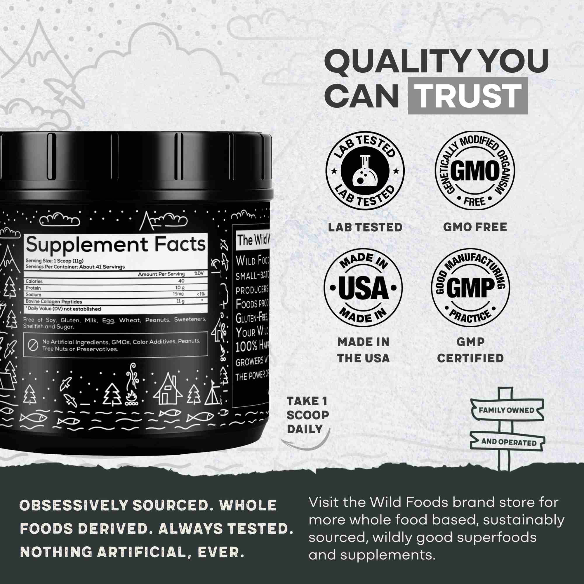 Grass-Fed Collagen Peptides, 41 servings – Skin, Hair & Joint Support Collagen by Wild Foods