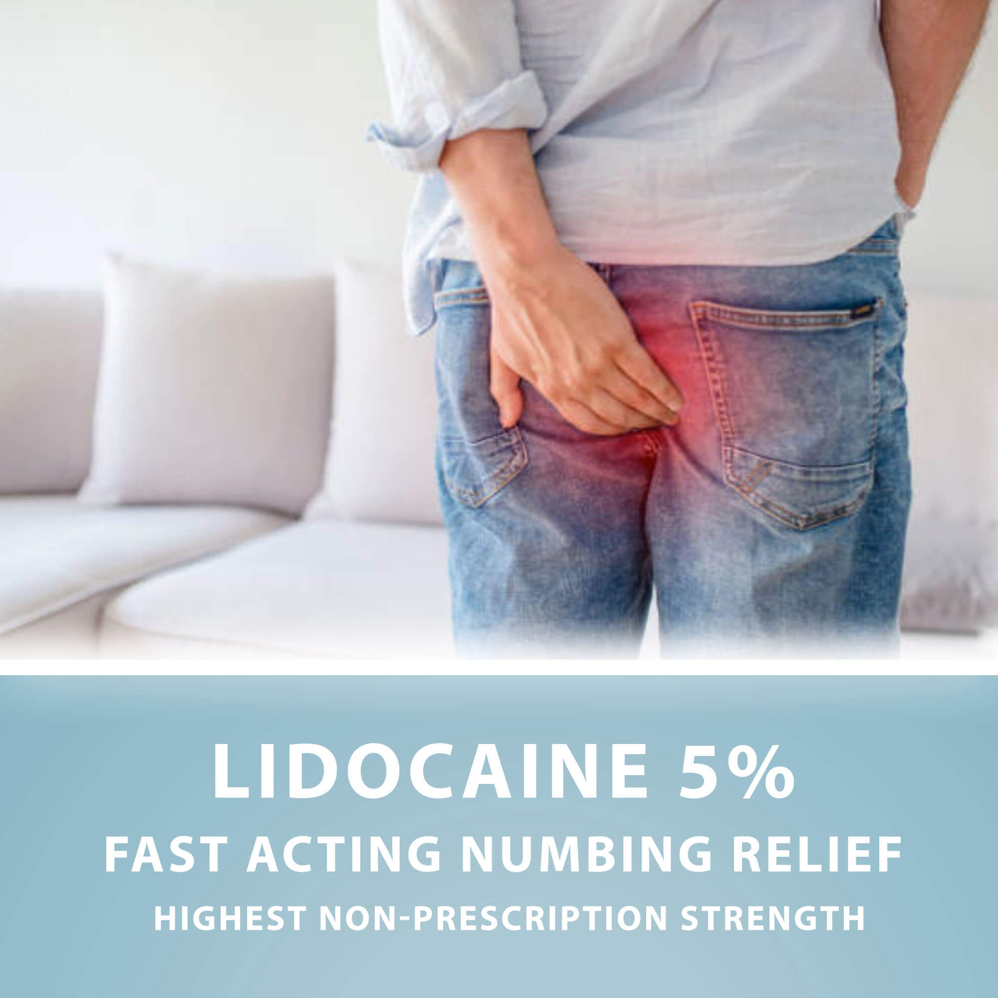 image of person grabbing anorectal area - lidocaine 5% for hemorrhoids relief