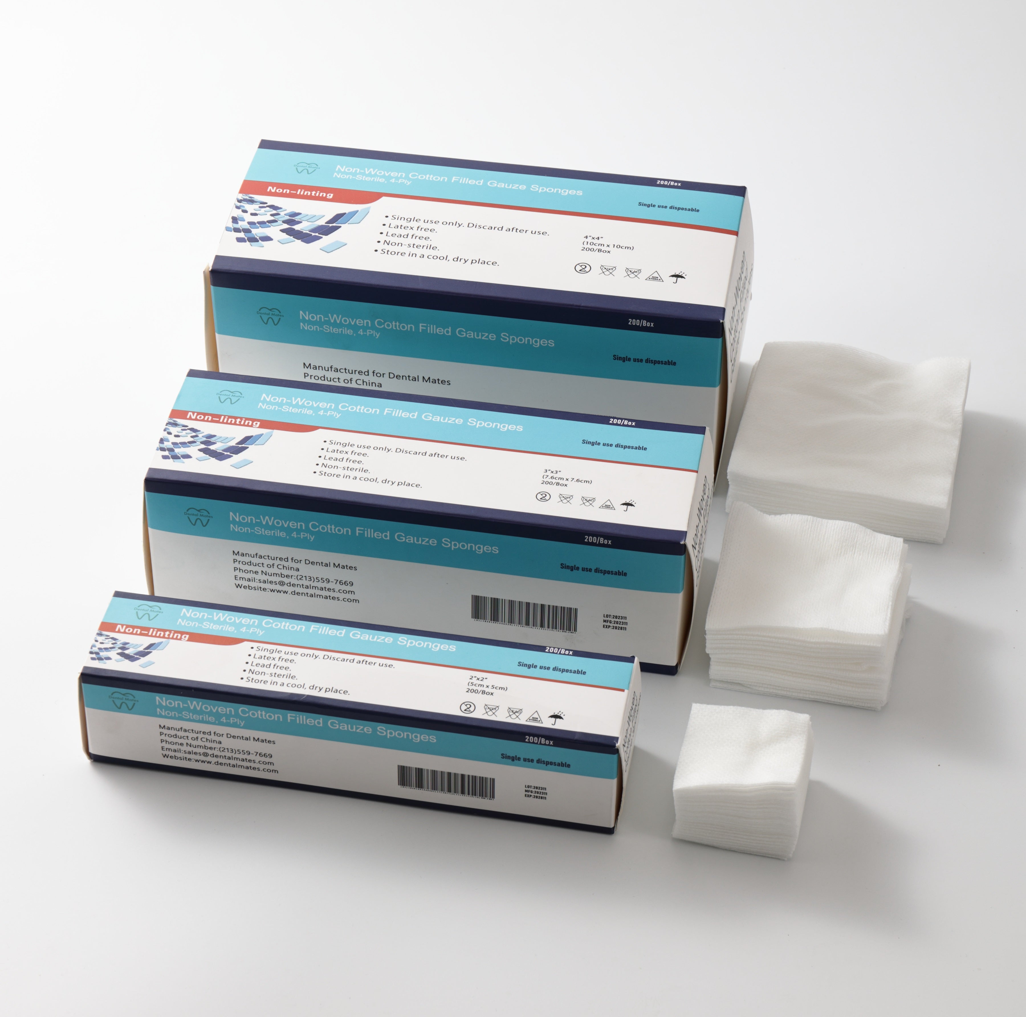 Non-Woven Sponge (Cotton Guaze) 200pcs per box 2“ x 2" , 3"x3" and 4" x 4"