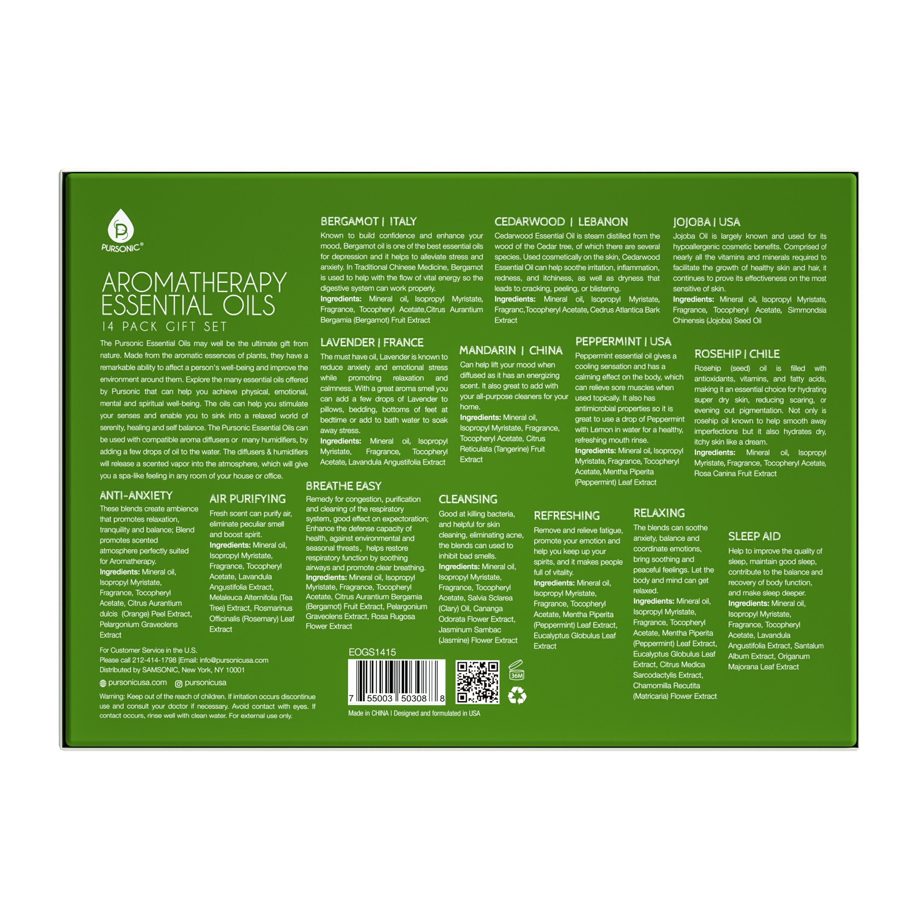 Aromatherapy Essential Oils 14-Pack Gift Set by Pursonic