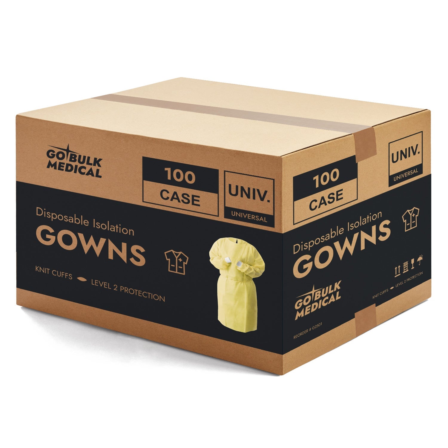 Pallet Disposable Isolation Gowns with Knit Cuffs - 30 Cases (3,000 Gowns) Universal Size Level 2 SMS - Yellow