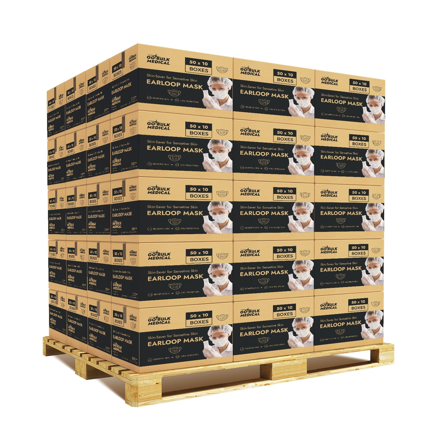 Pallet Sensitive Skin Earloop Masks(30,000 Masks) by Pro Gear - 60 Cases - Made in the USA