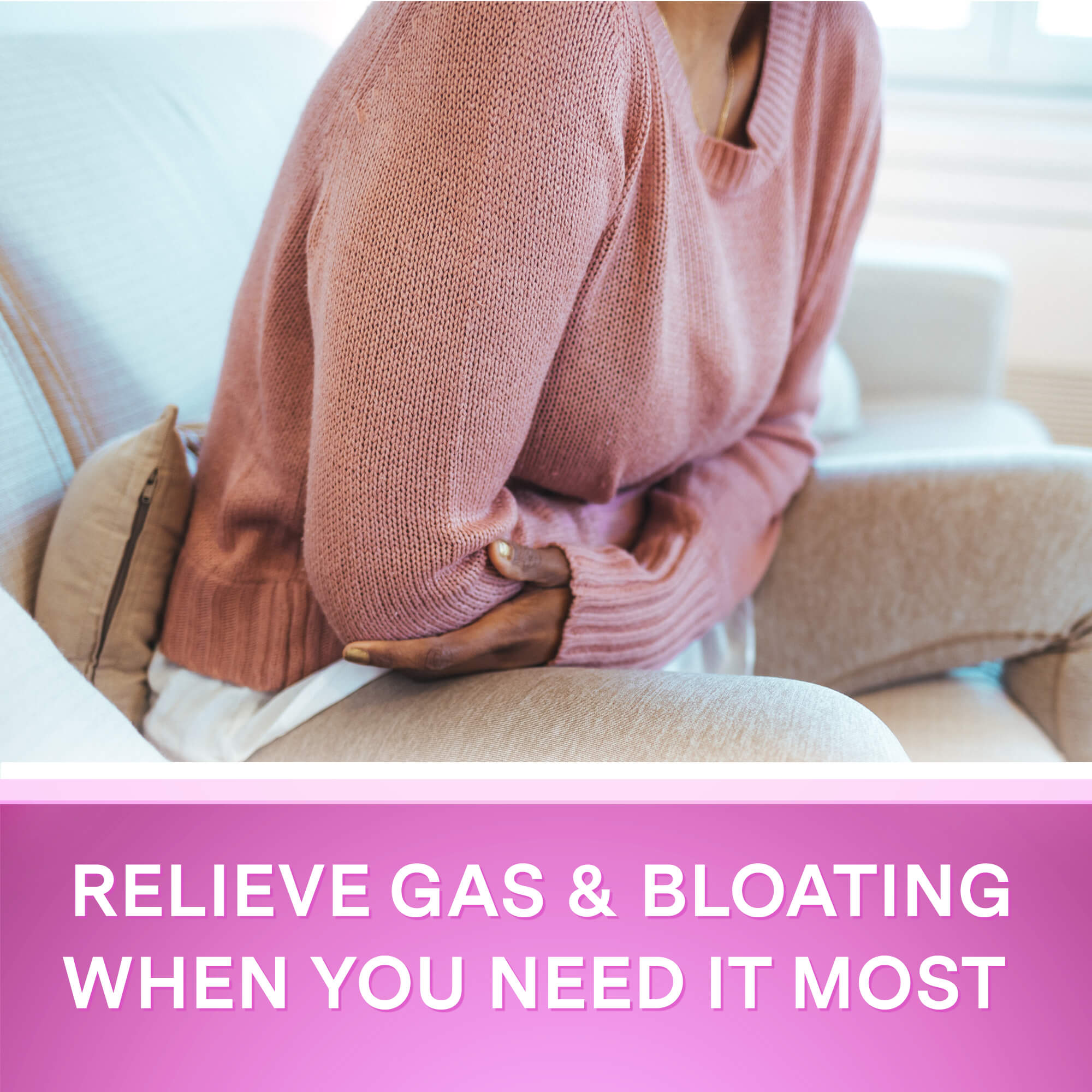 curist simethicone relieves gas and bloating | image of person with gas