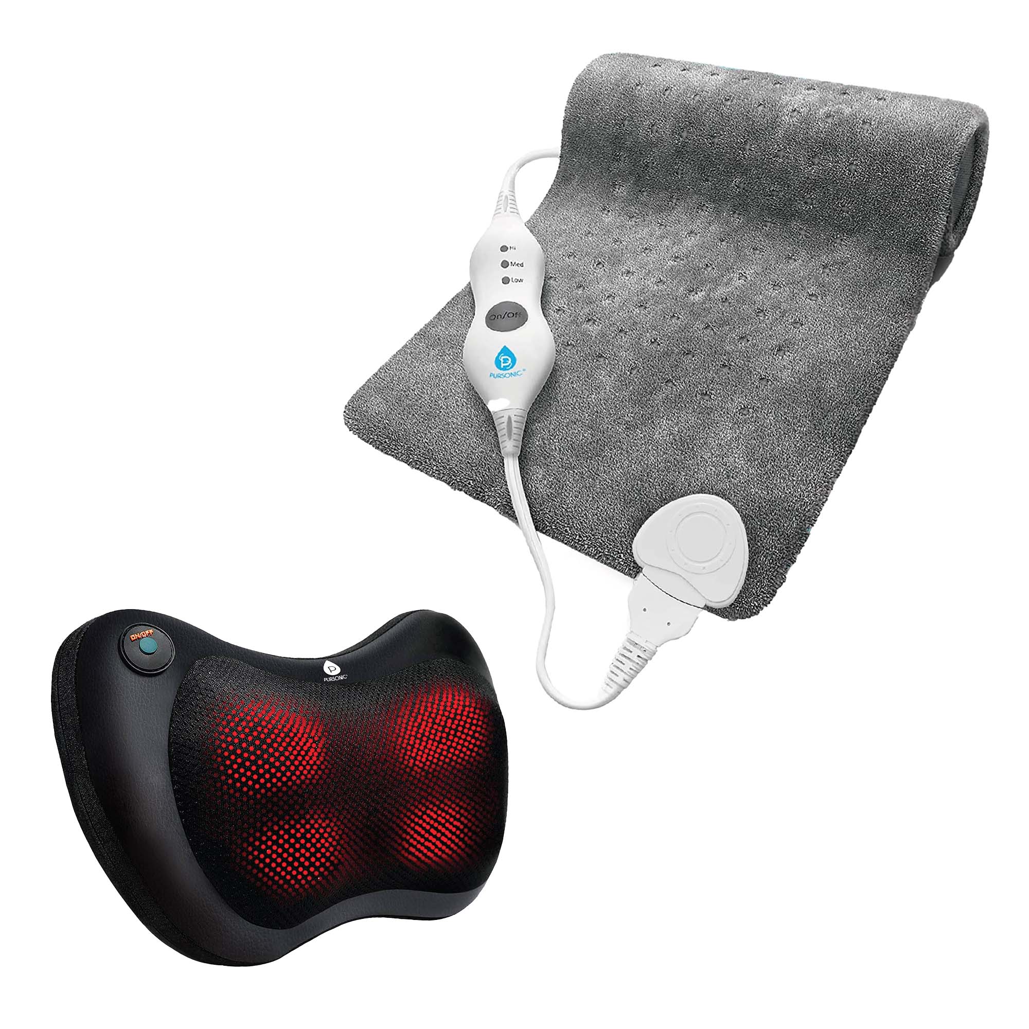 Pursonic Shiatsu Massager & Heating Pad Therapy Set by Pursonic