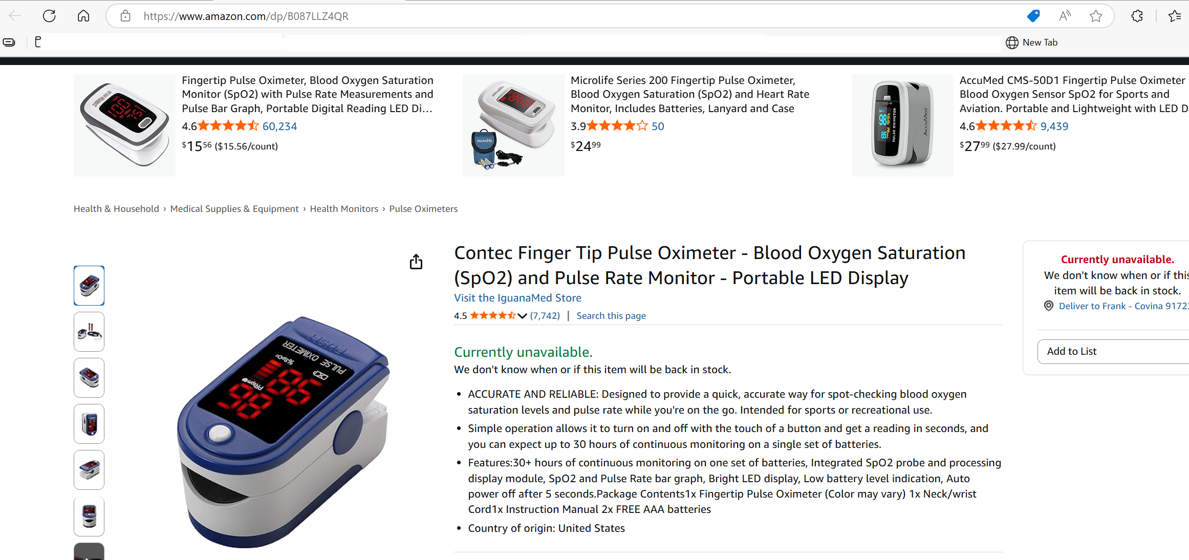 Contec Fingertip Pulse Oximeters CMS50DL Clearance was Amazon listed