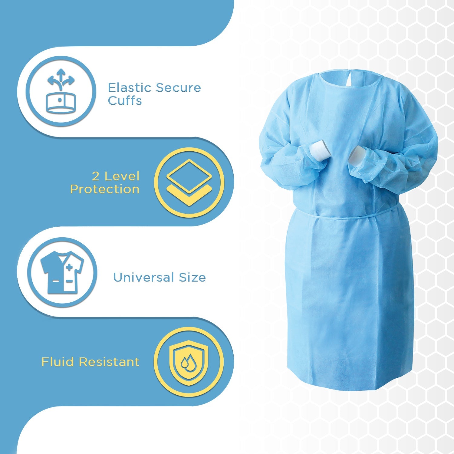 Pallet Disposable Isolation Gowns with Elastic Cuffs - 30 Cases (3,000 Gowns) Blue - Universal Size Level 2 PP/PE - Blue
