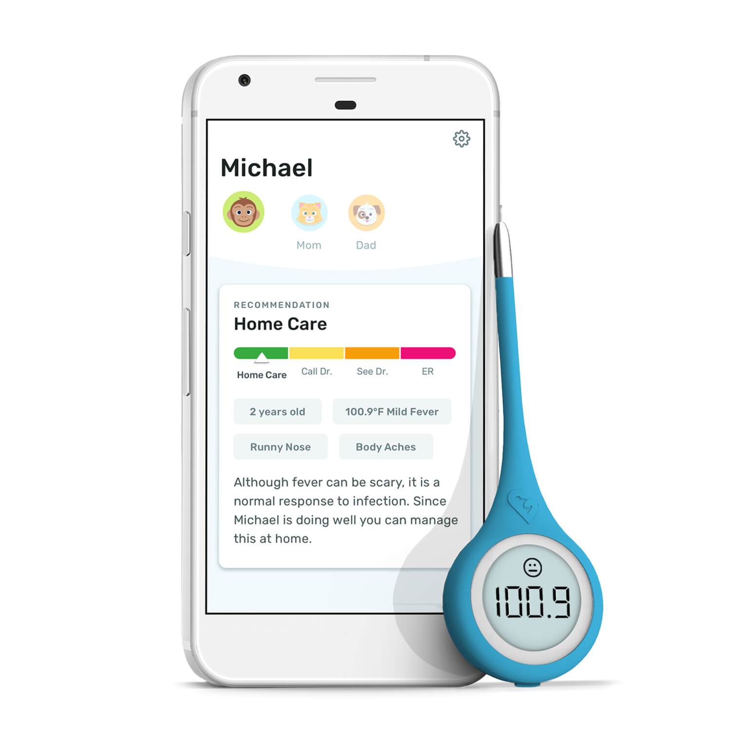 Kinsa Smart Ear digital thermometer with phone