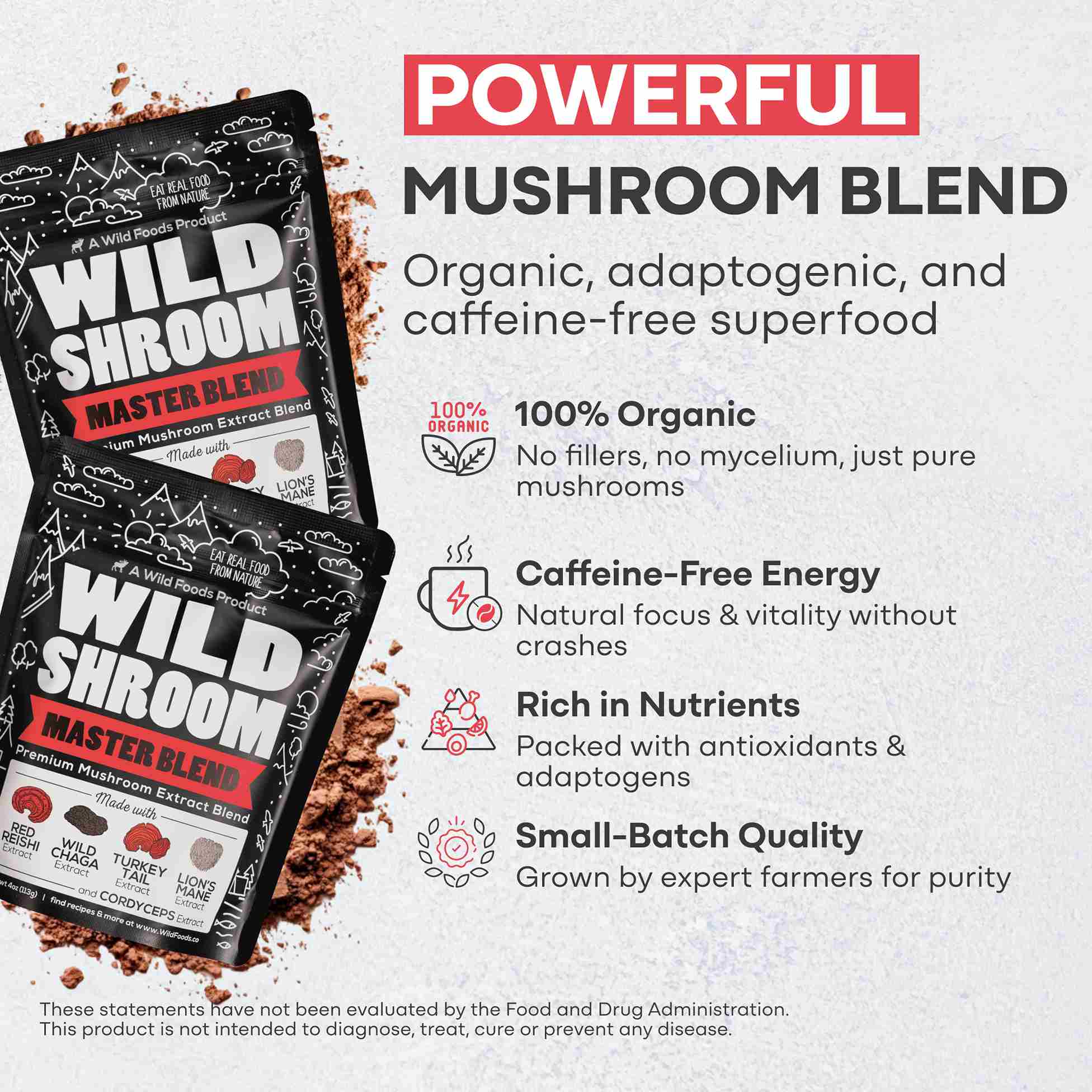Master Mushrooms Blend, 110 servings ā Immune Boosting Adaptogenic Mushrooms by Wild Foods