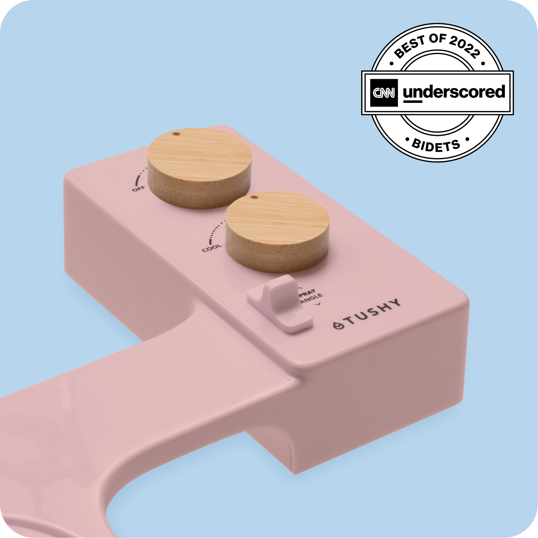 Tushy Spa 3.0 Pink/Bamboo - a warm water bidet attachment by TUSHY