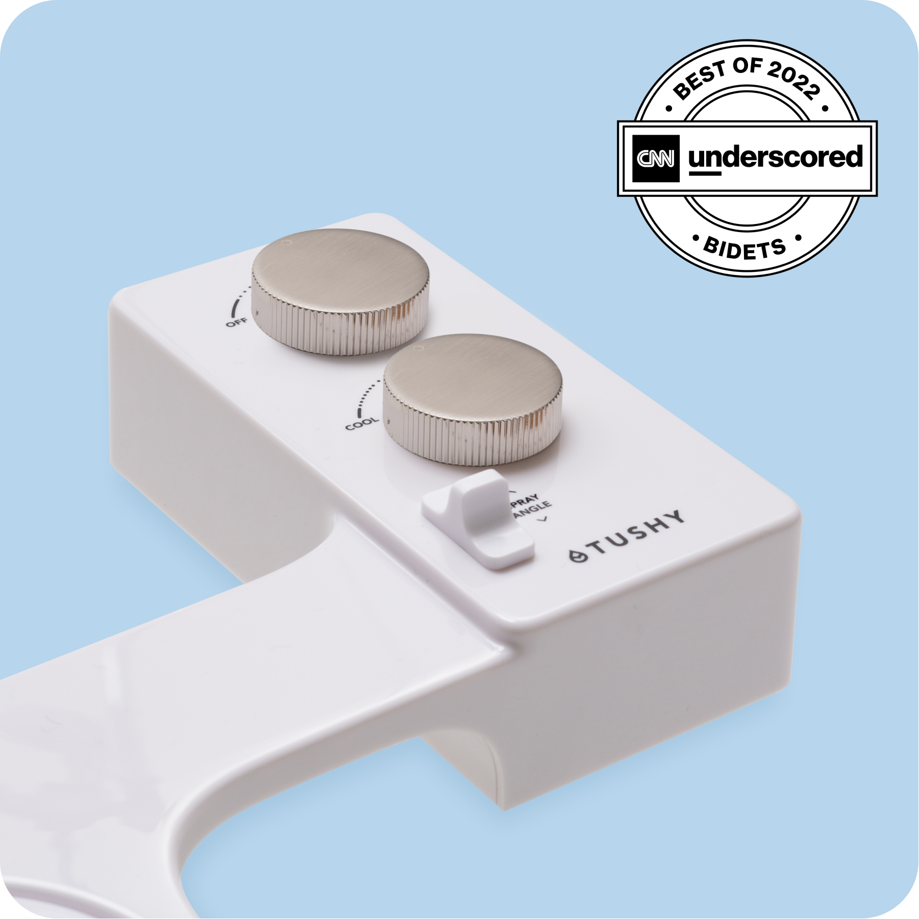 Tushy Spa 3.0 White / Platinum - a warm water bidet attachment by TUSHY White with Platinum Knobs