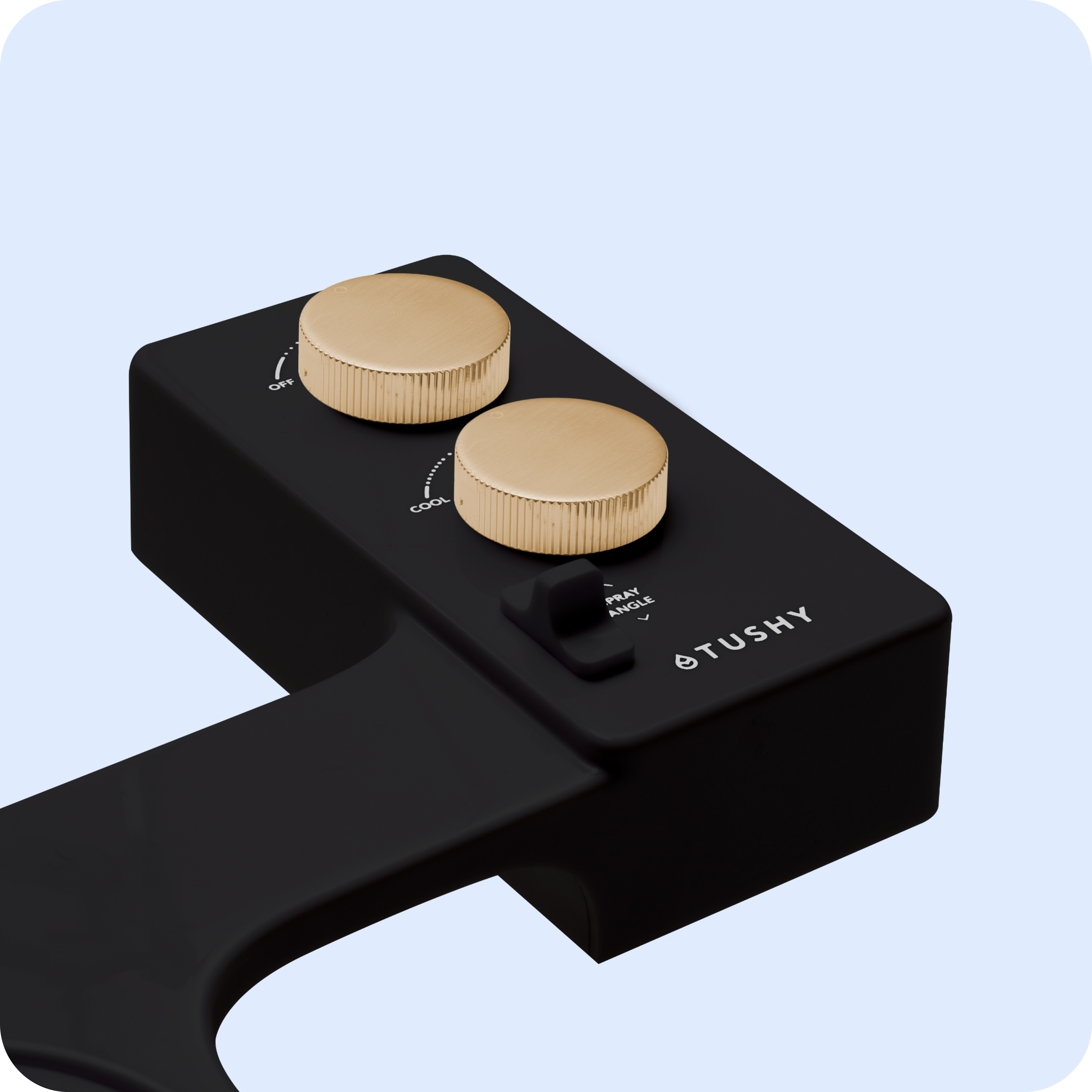 Tushy spa in black with gold knobs