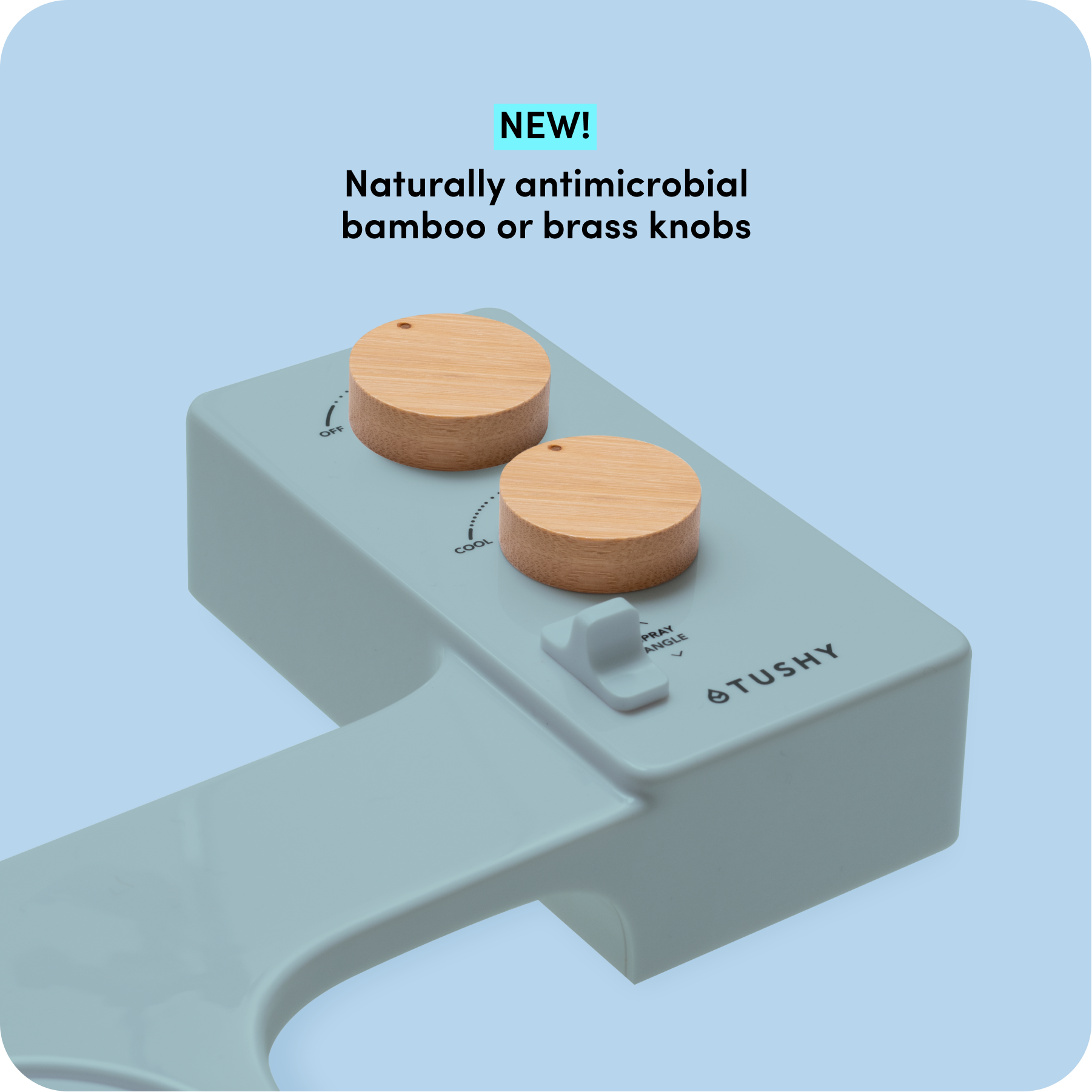 Tushy Spa 3.0 Blue/Bamboo - a warm water bidet attachment by TUSHY