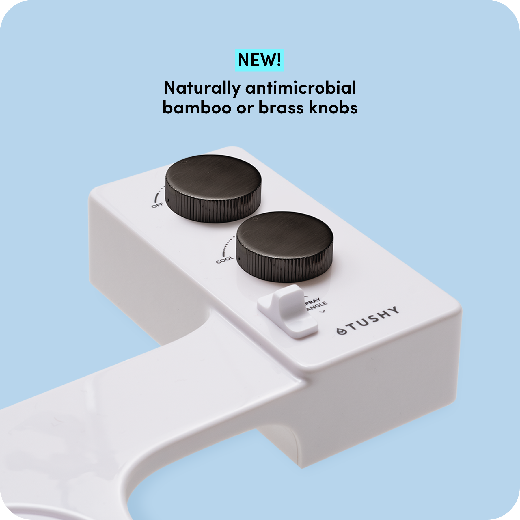 Tushy Spa 3.0 White / Gunmetal - a warm water bidet attachment by TUSHY White with Gunmetal Knobs