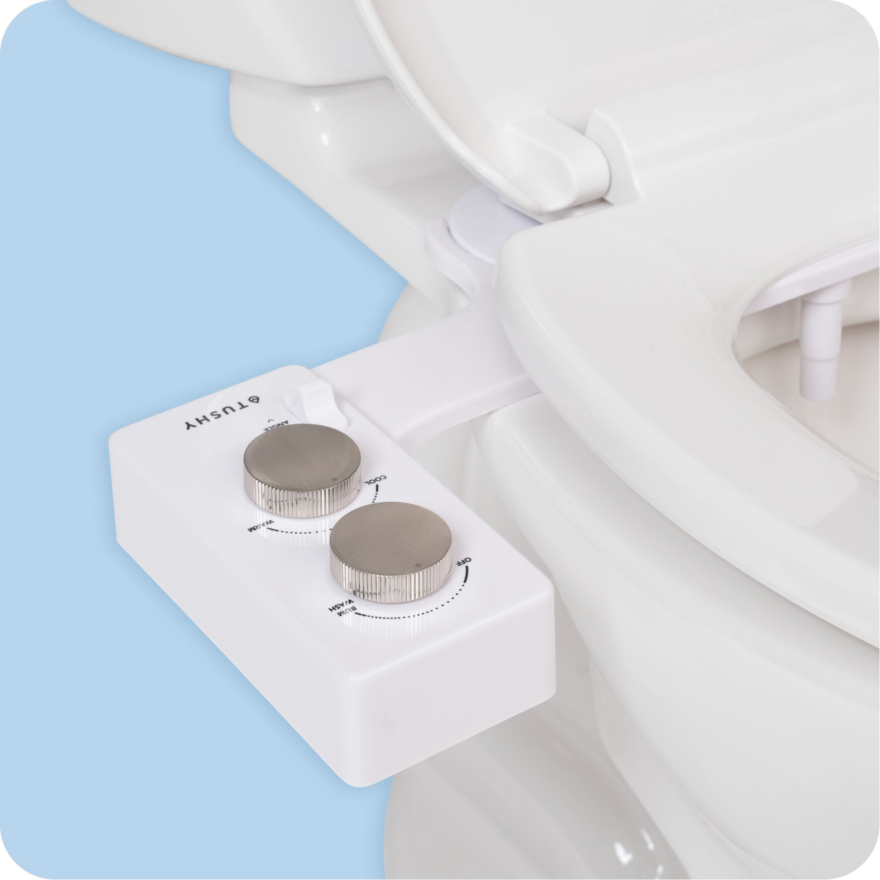 Tushy Spa 3.0 White / Platinum - a warm water bidet attachment by TUSHY White with Platinum Knobs