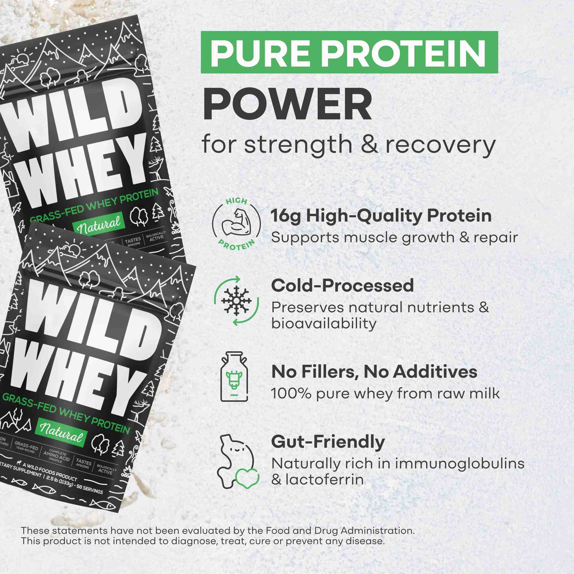 Cold Process Grass-Fed Whey Protein, Non-denatured, Pasture-Raised Cows by Wild Foods