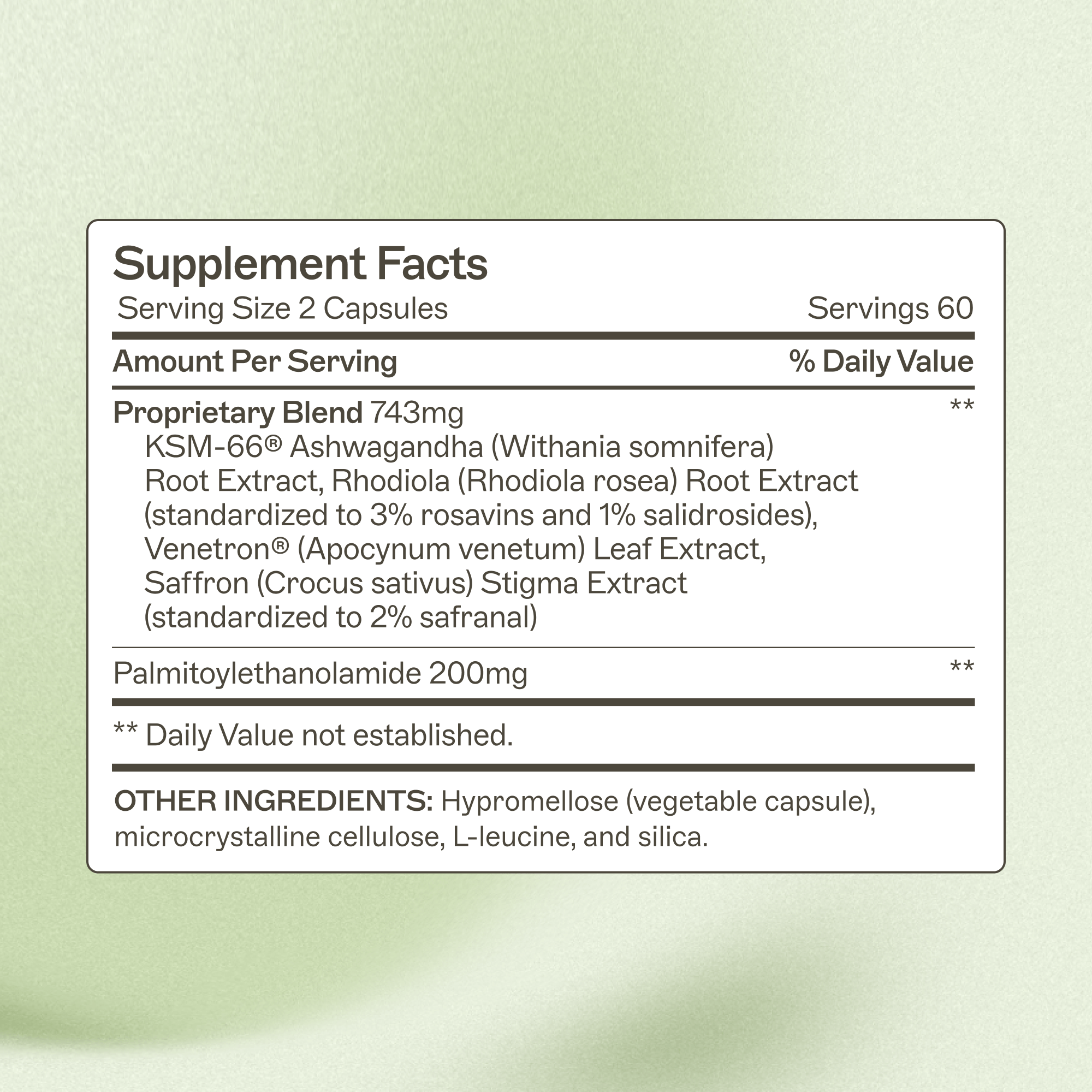 ZenAdapt™ Supplement facts panel