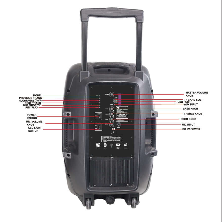 Naxa Portable 15 inch Bluetooth Party Speaker with Disco Light and Stand by Jupiter Gear