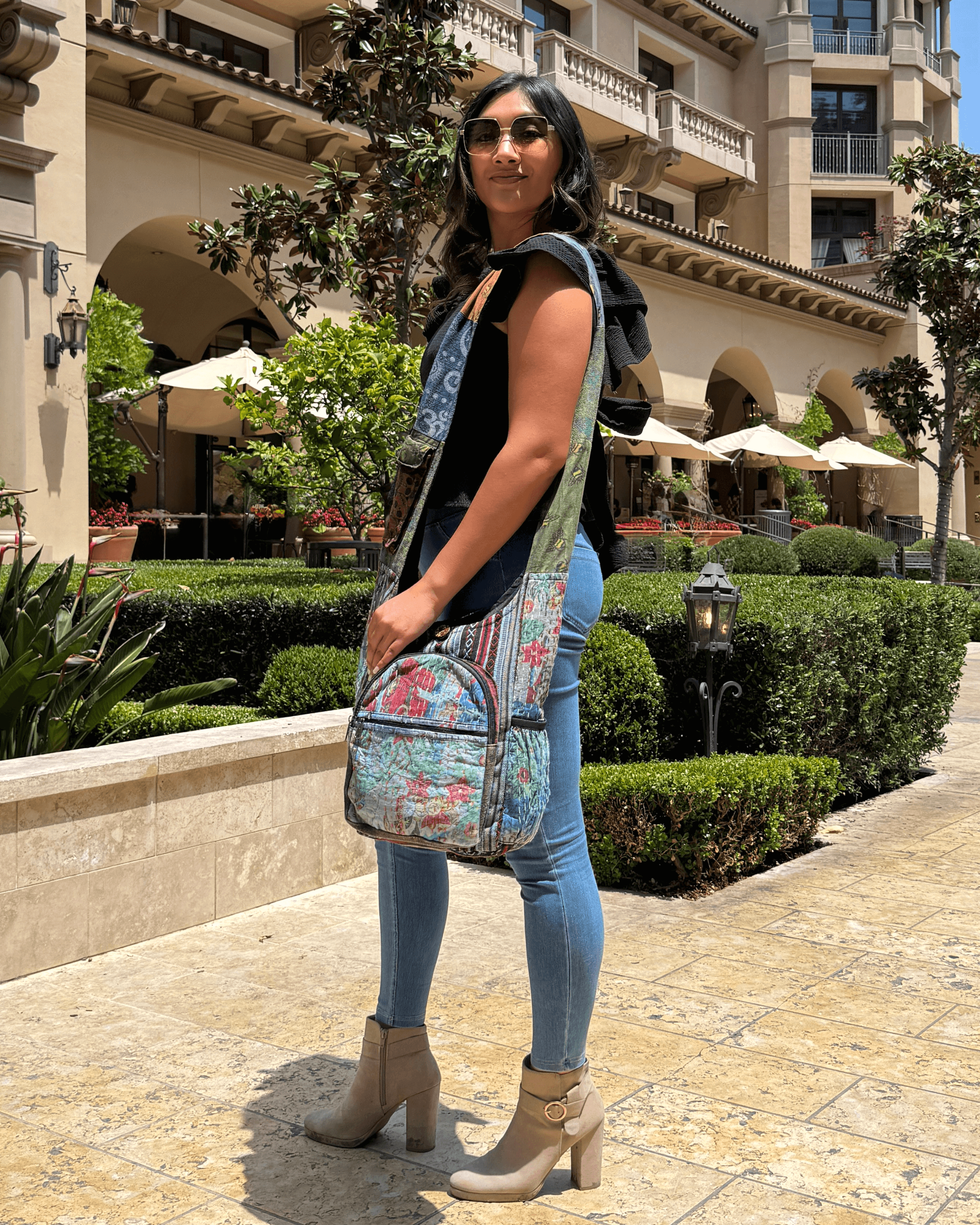 Kathmandu Collection Vintage Patchwork Hobo Bag with Water Bottle Pockets by Jupiter Gear