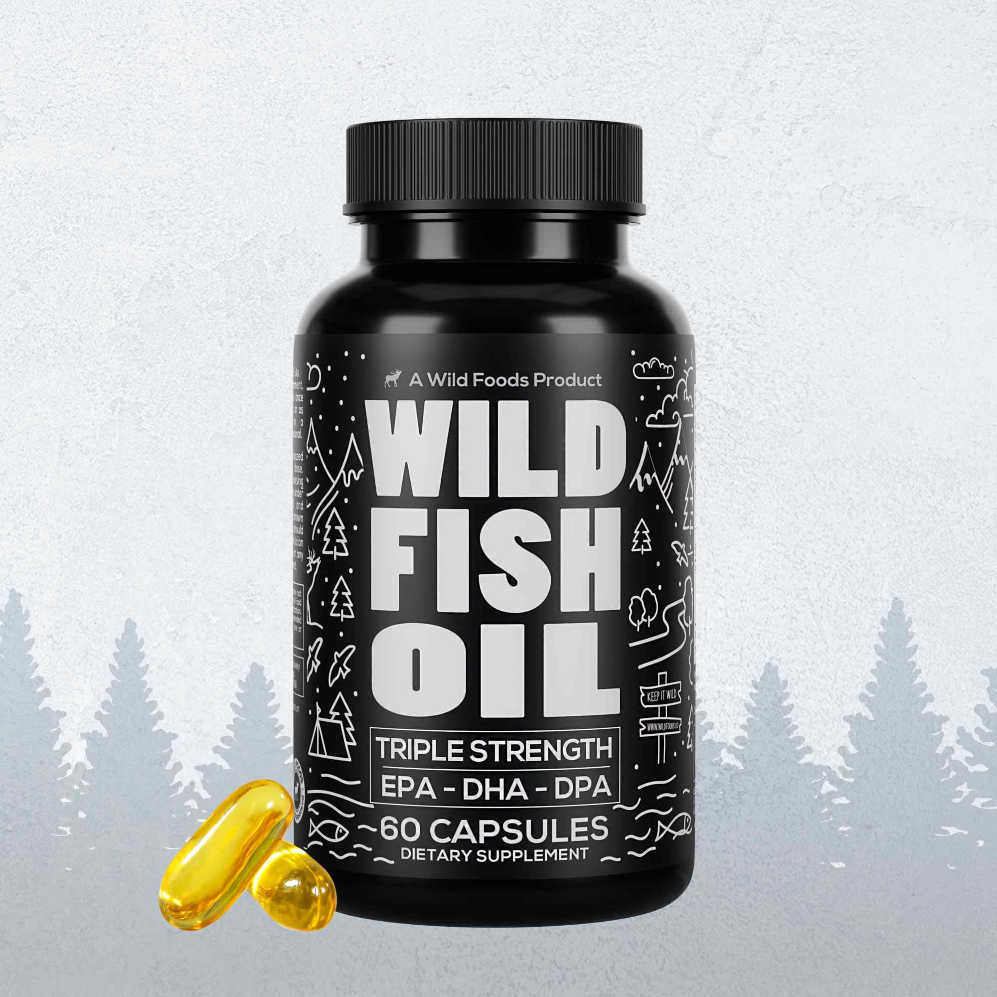 Wild Fish Oil Capsules, Omega-3 Blend, Sustainable, Pure, Third-Party Tested by Wild Foods