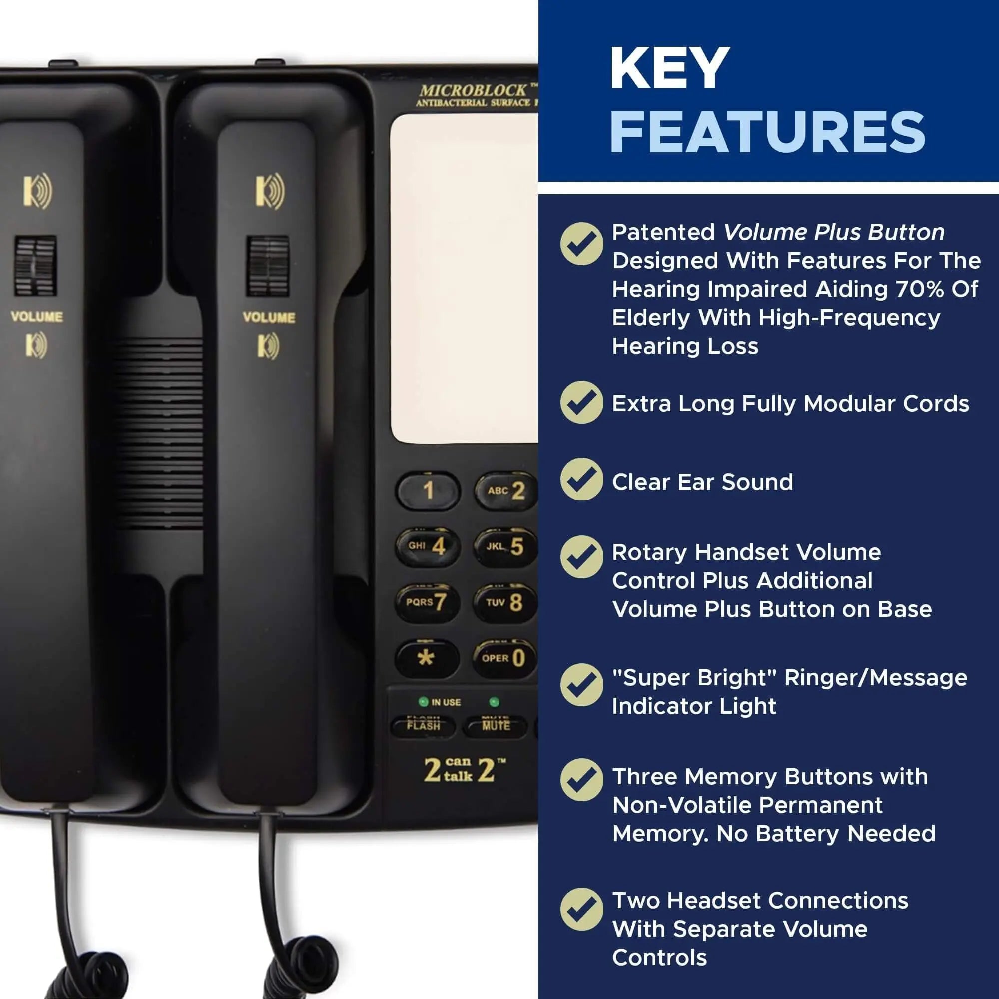 Med-Pat D2200 "2 Can Talk 2" Telephone | Dual Handset Landline Phone with Memory Keys & Enhanced Volume