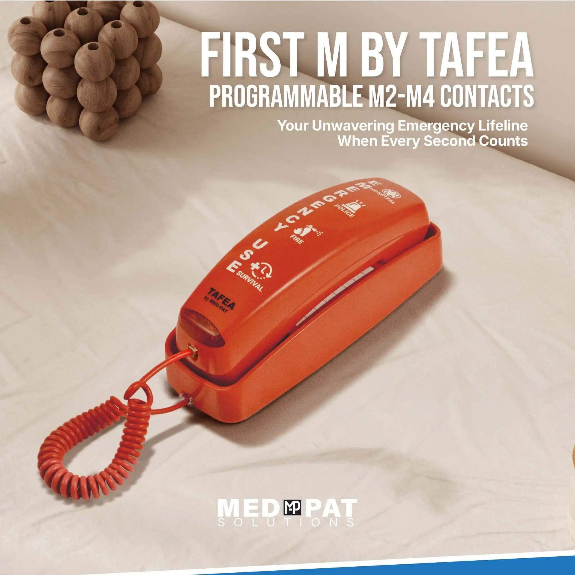 FIRST M by TAFEA Emergency Phone | One-Button 911 Dialer, Programmable M2–M4, Hands-Free Listening, Loud Ringer – Ideal for Homes, Gyms, Hospitals, Hotels & Public Spaces