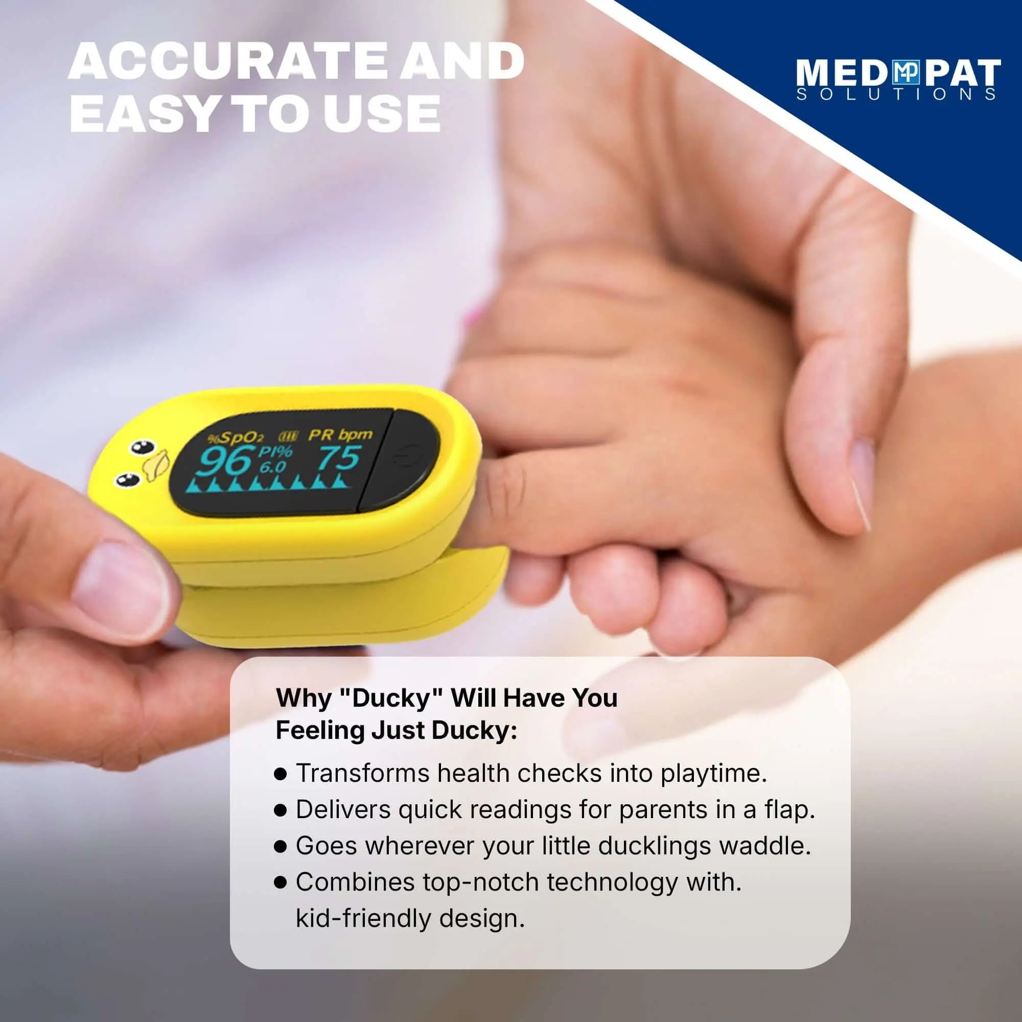 Med-Pat “Ducky” PXC-1 Kids Pulse Oximeter | Fast SpO₂ & Heart Rate | FSA/HSA Eligible
